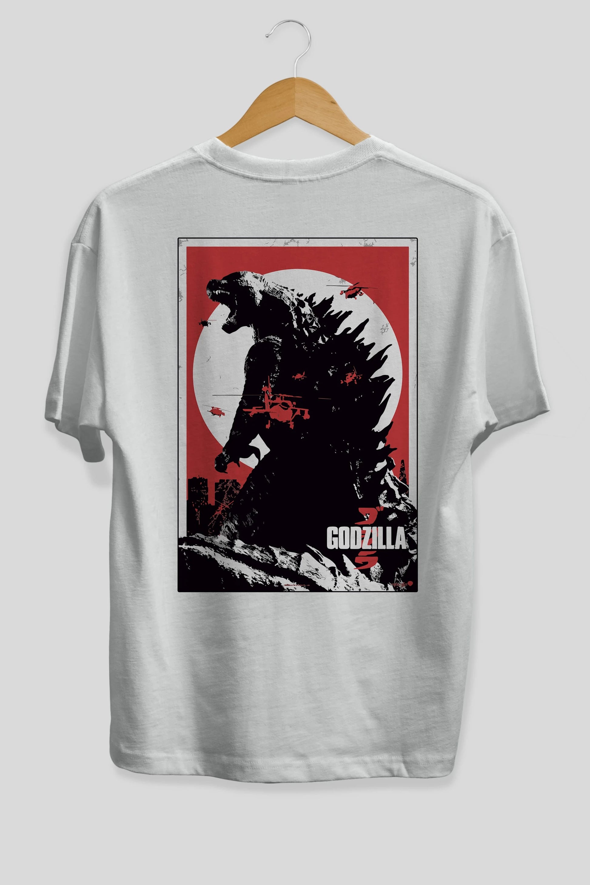 Godzilla (2) Arka Baskılı Oversize t-shirt Erkek Kadın Unisex %100 Pamuk Bisiklet Yaka tişort