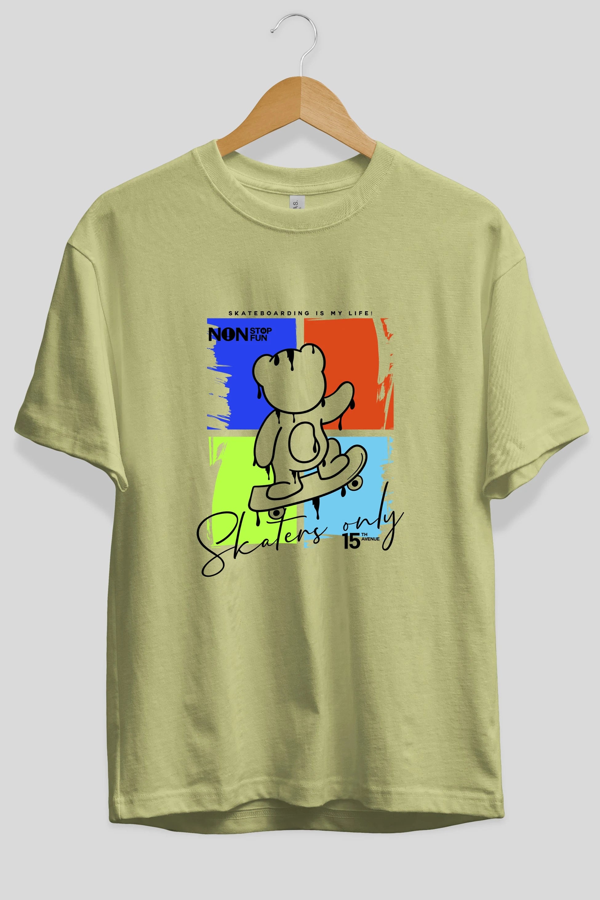 Skaters Only Bear Ön Baskılı Oversize t-shirt Erkek Kadın Unisex
