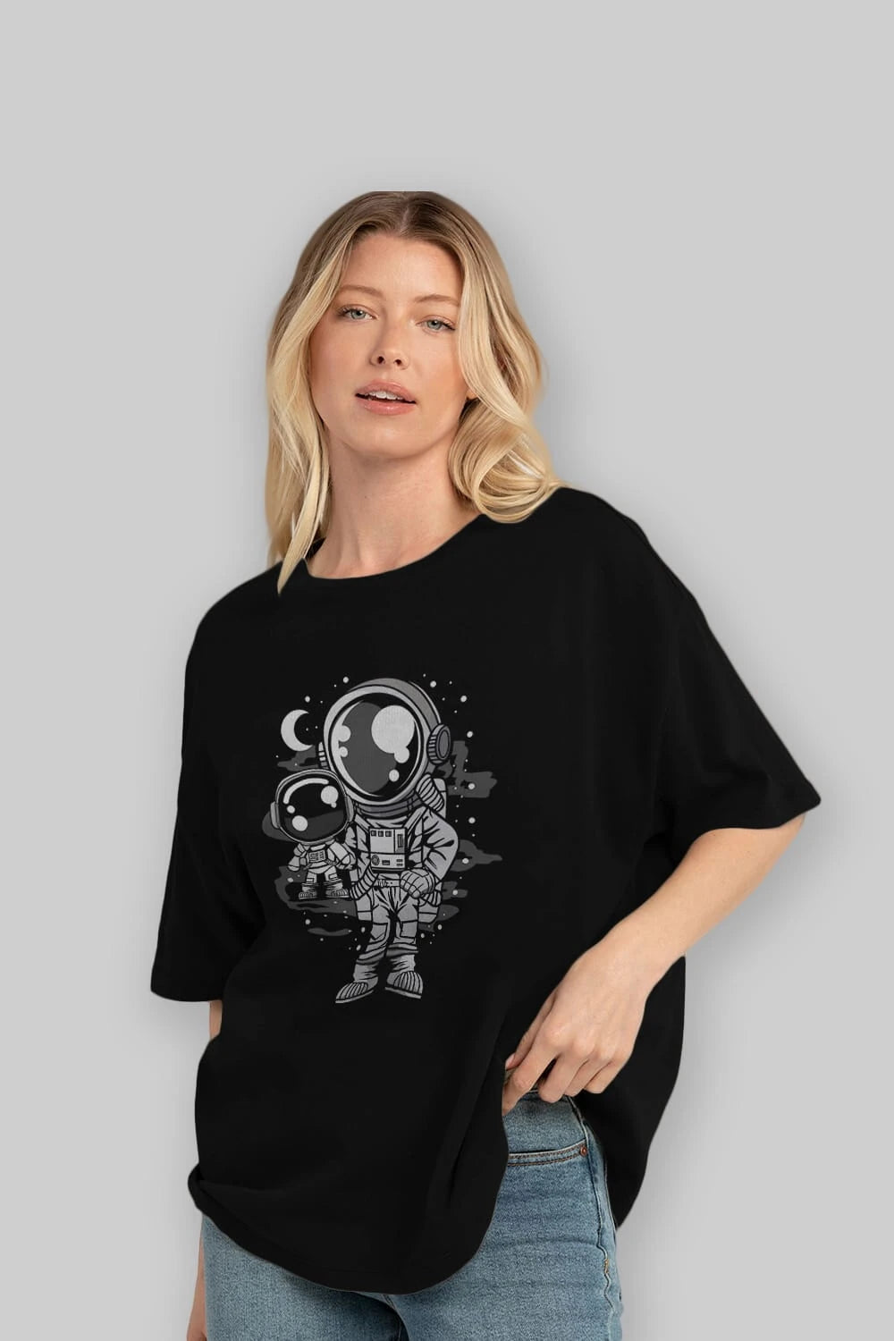 Astronaut And His Doll Ön Baskılı Oversize t-shirt Erkek Kadın Unisex