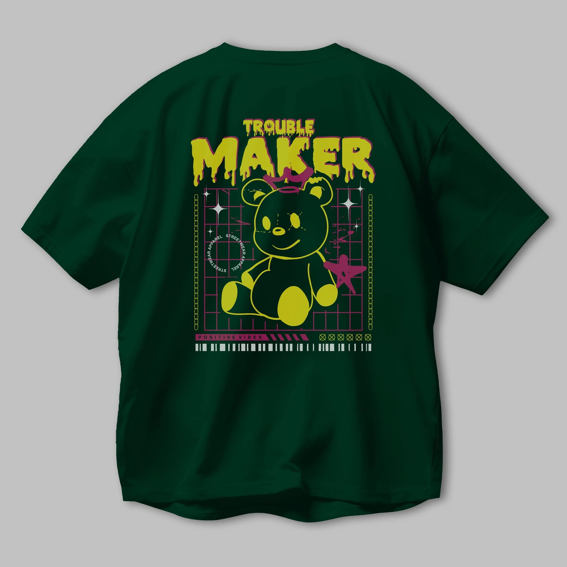 Teddy Bear Trouble Maker Arka Baskılı Oversize t-shirt Erkek Kadın Unisex
