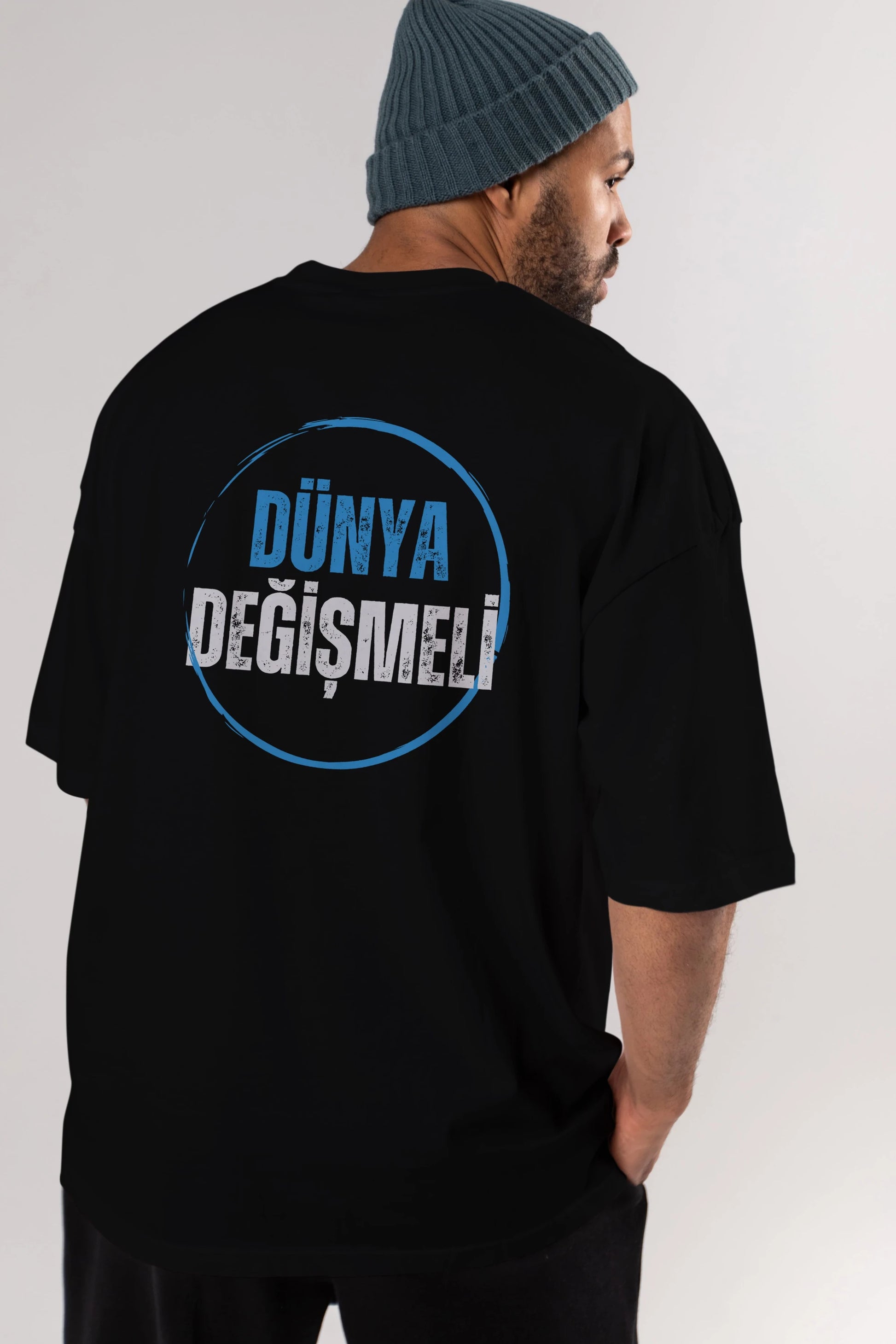 Dünya Değişmeli Yazılı Arka Baskılı Oversize t-shirt Erkek Kadın Unisex