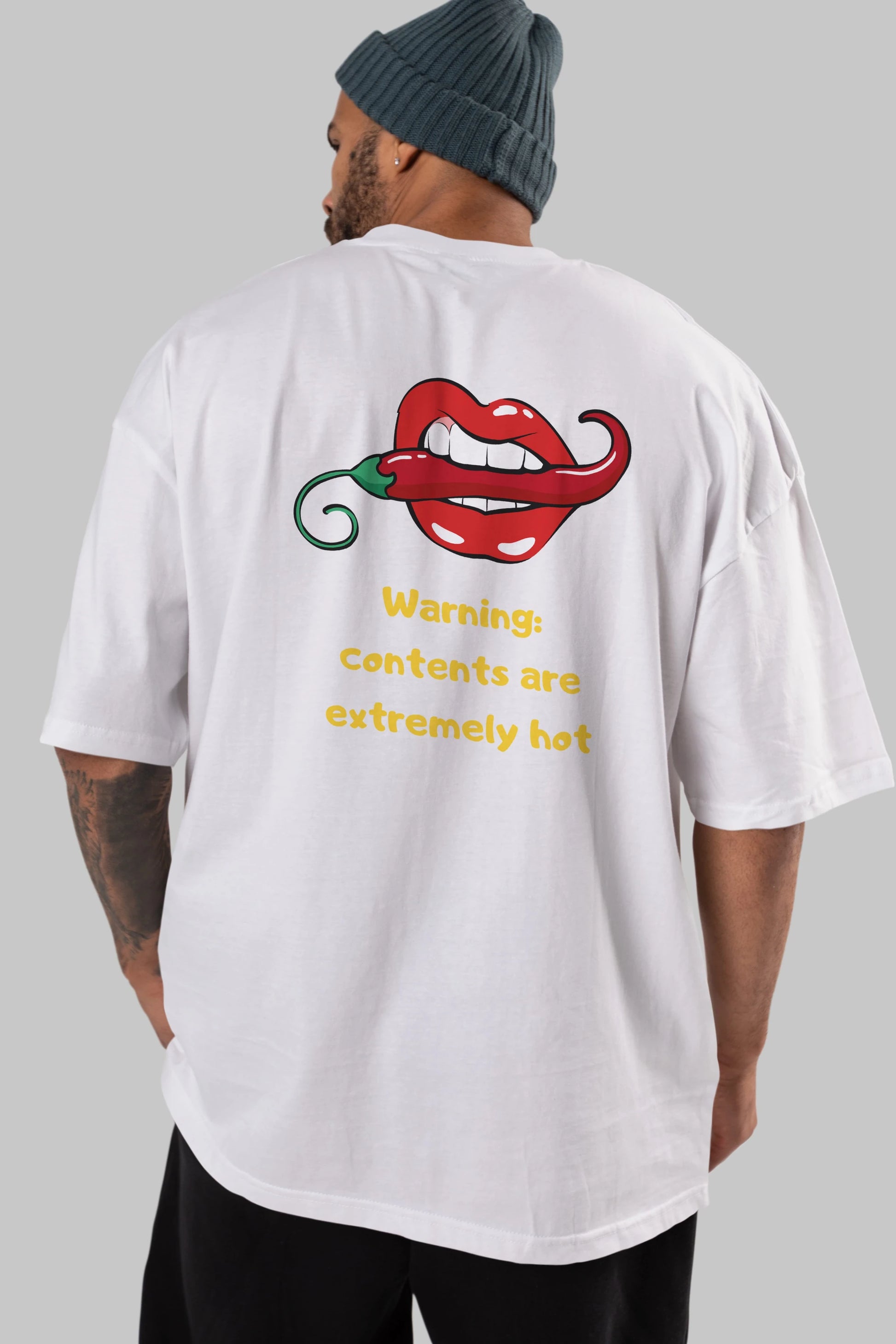 Warning Contents Yazılı Arka Baskılı Oversize t-shirt Erkek Kadın Unisex