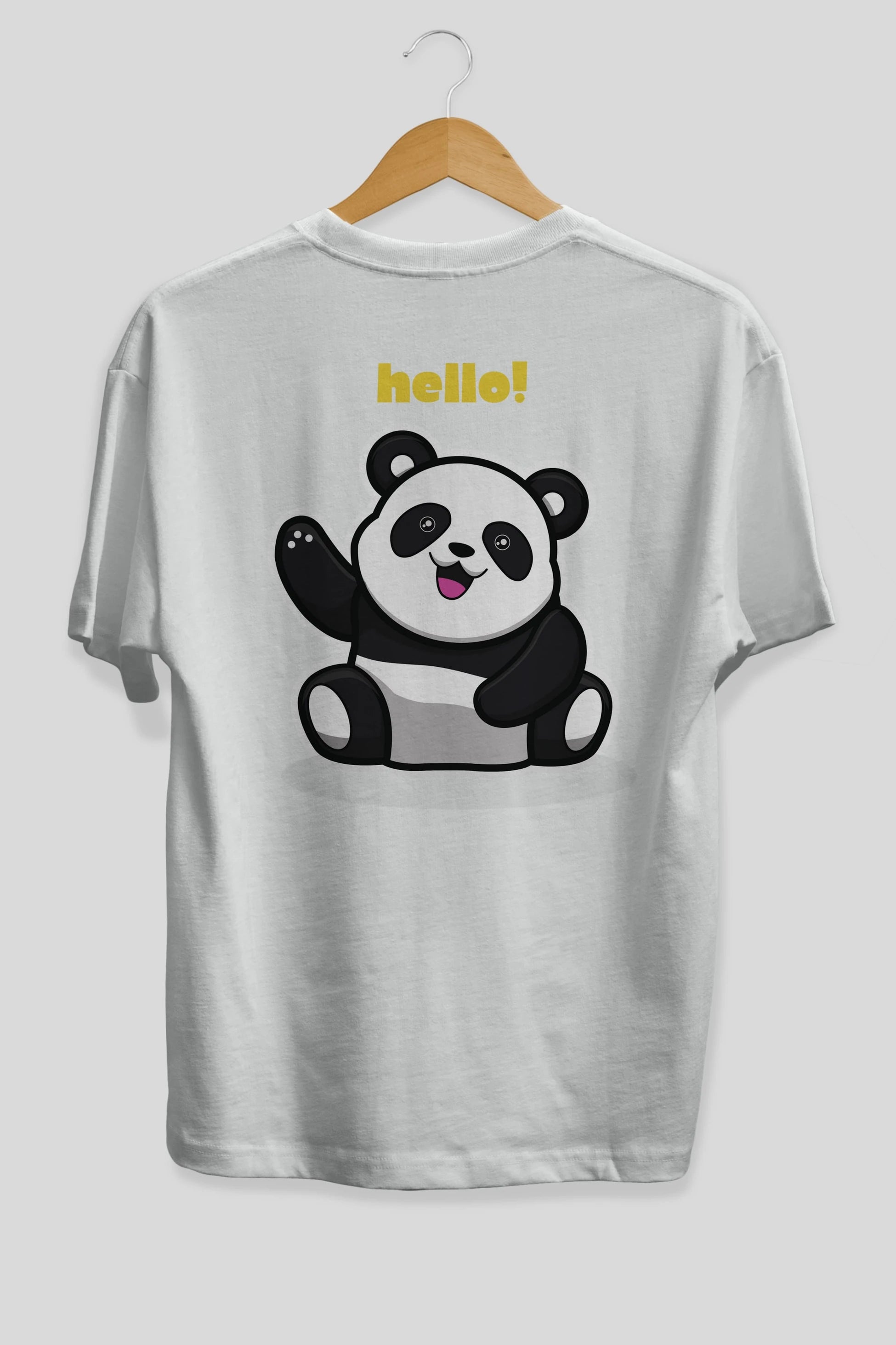 Hello Panda Arka Baskılı Oversize t-shirt Erkek Kadın Unisex