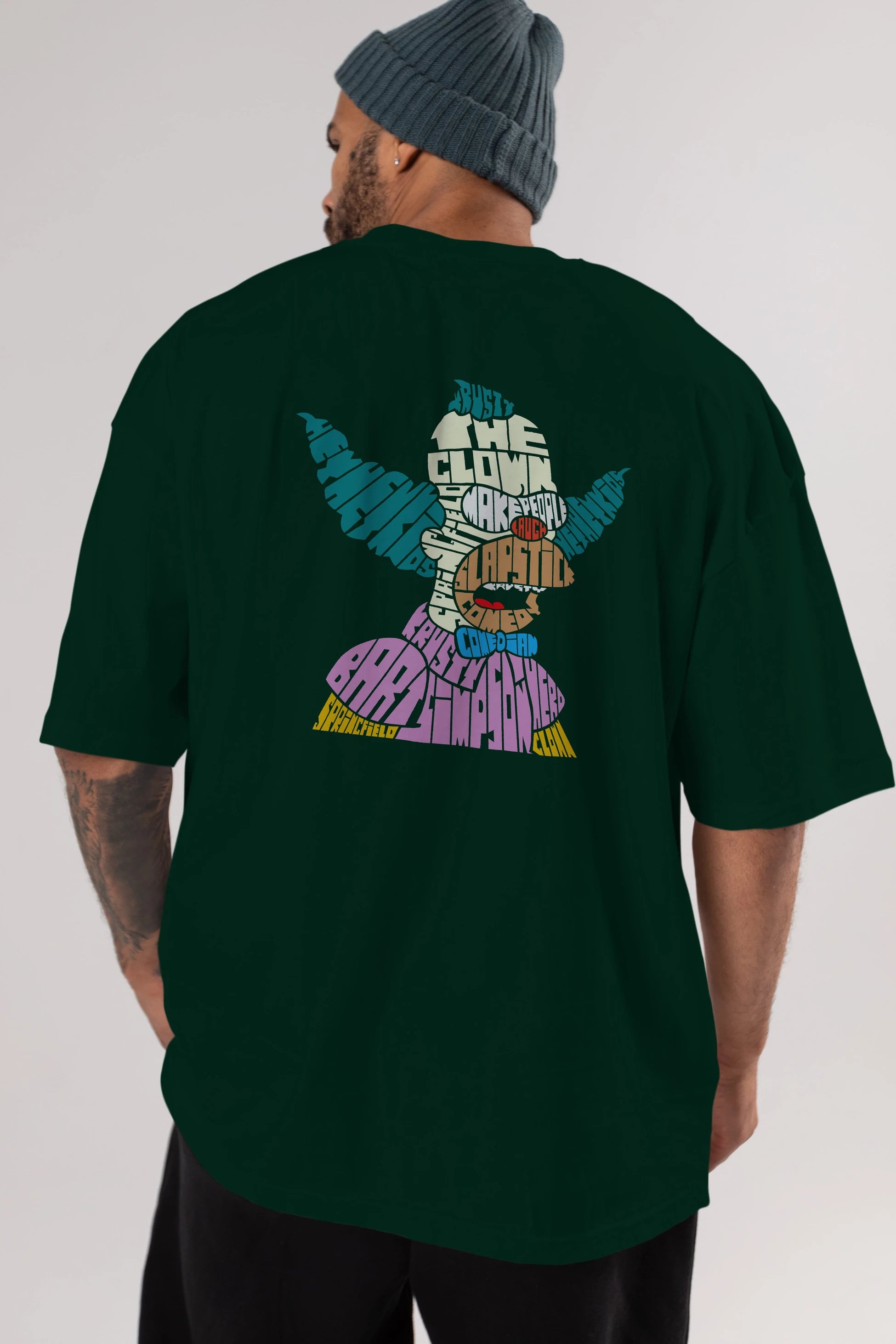 Krusty Clown Arka Baskılı Oversize t-shirt %100 pamuk Erkek Kadın Unisex