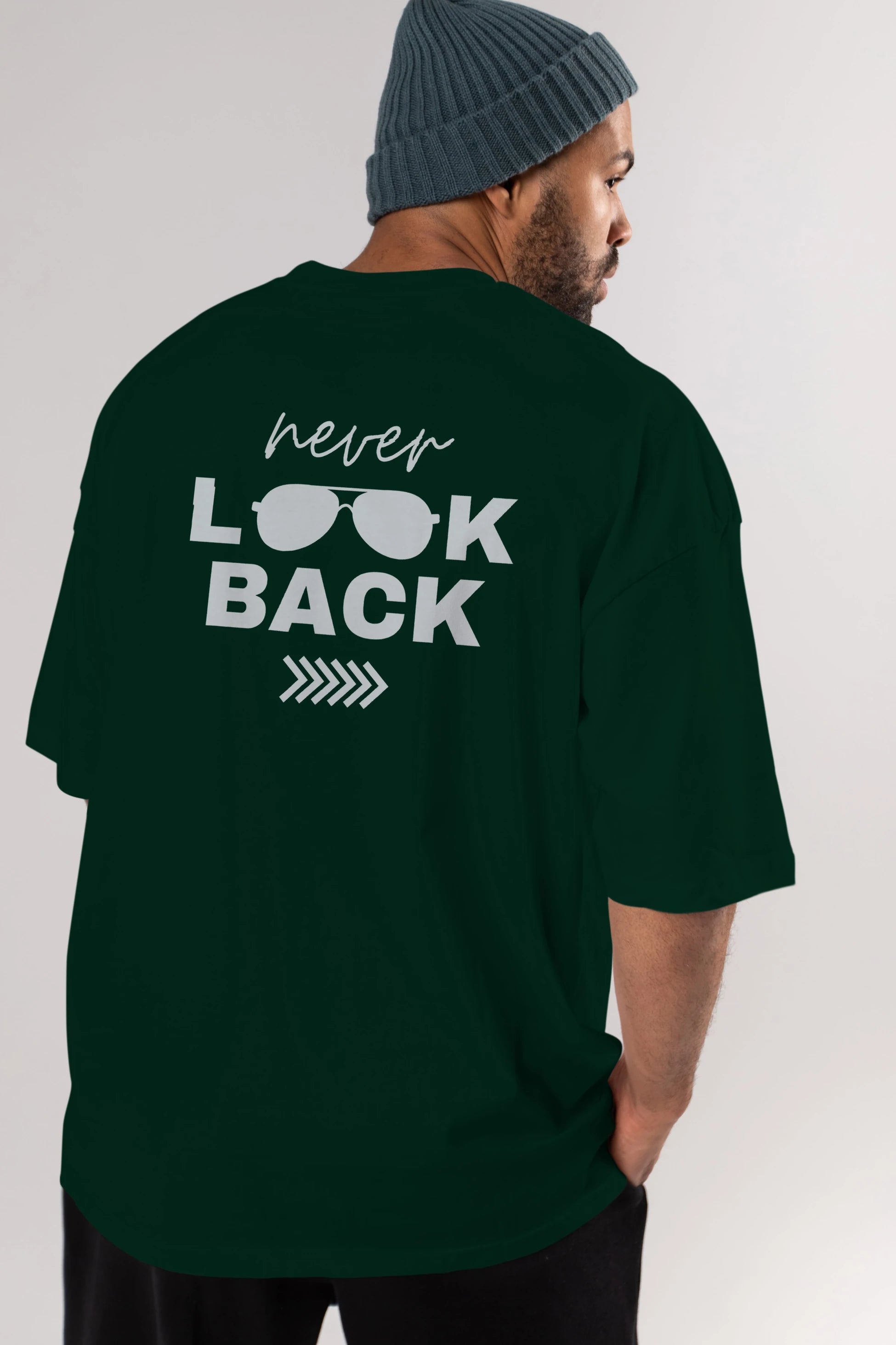 Never Look Back Yazılı Arka Baskılı Oversize t-shirt Erkek Kadın Unisex