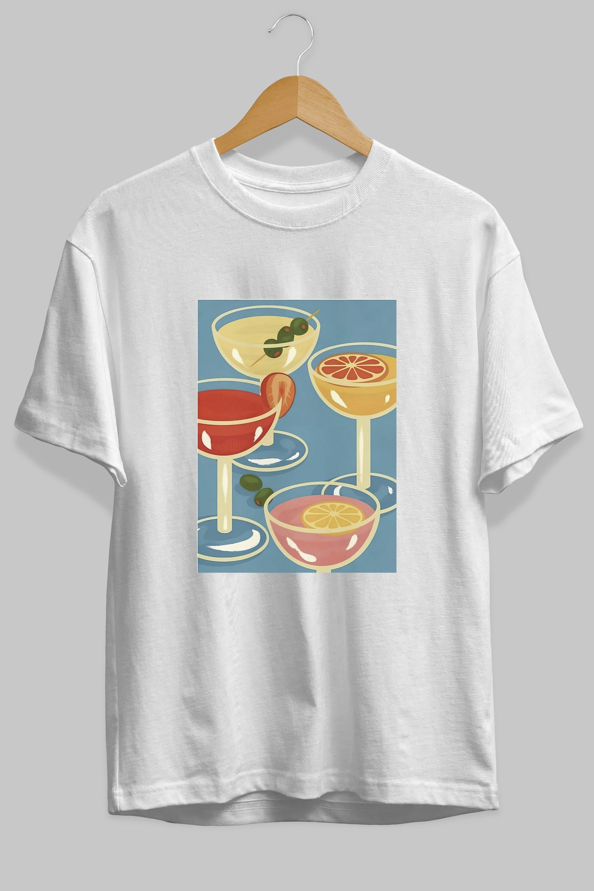 Cocktails Ön Baskılı Oversize t-shirt Erkek Kadın Unisex %100 Pamuk Bisiklet Yaka tişort