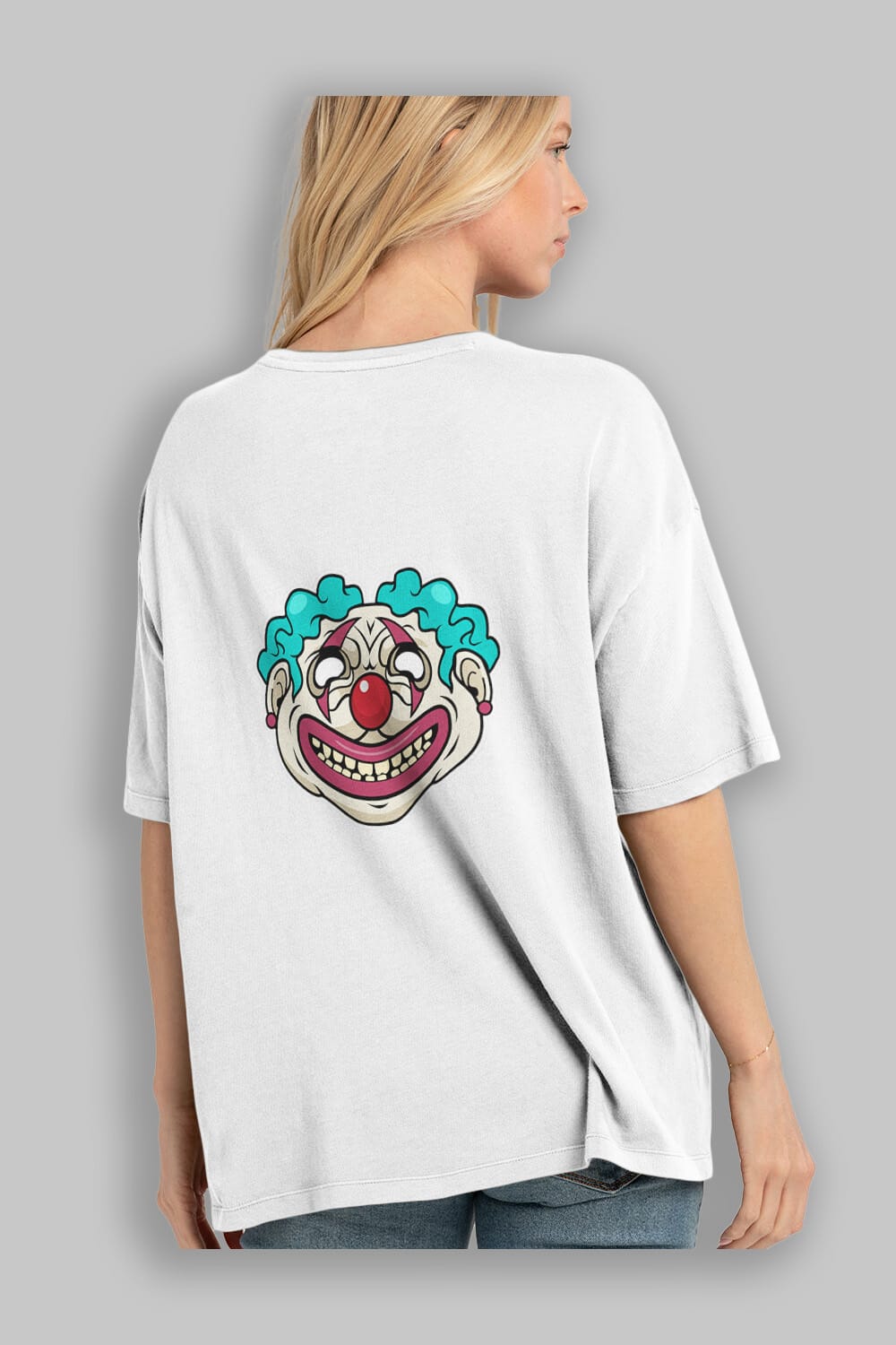 Clown Head Arka Baskılı Oversize t-shirt Erkek Kadın Unisex %100 Pamuk tişort