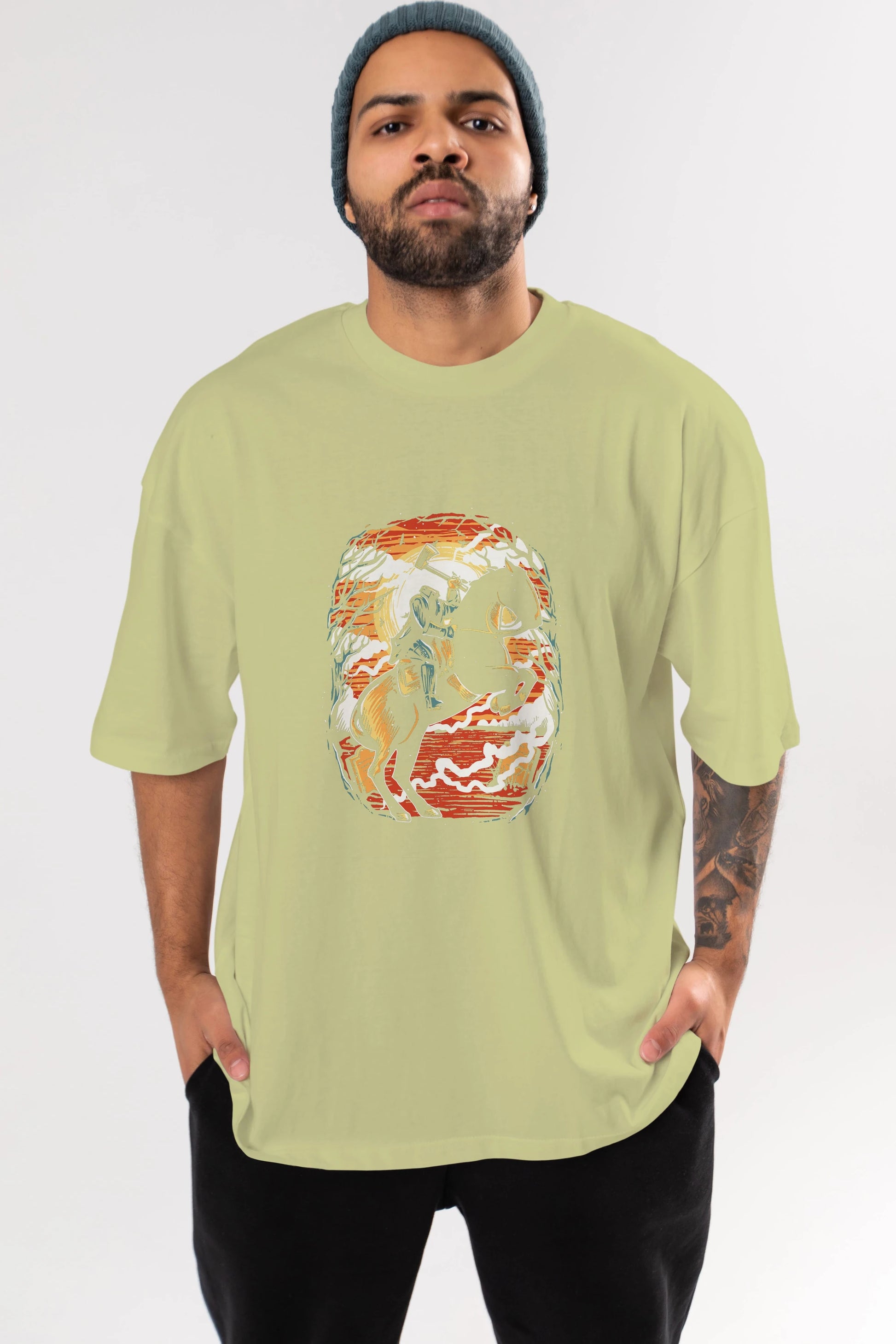 Headless Horseman Ön Baskılı Oversize t-shirt Erkek Kadın Unisex %100 Pamuk tişort