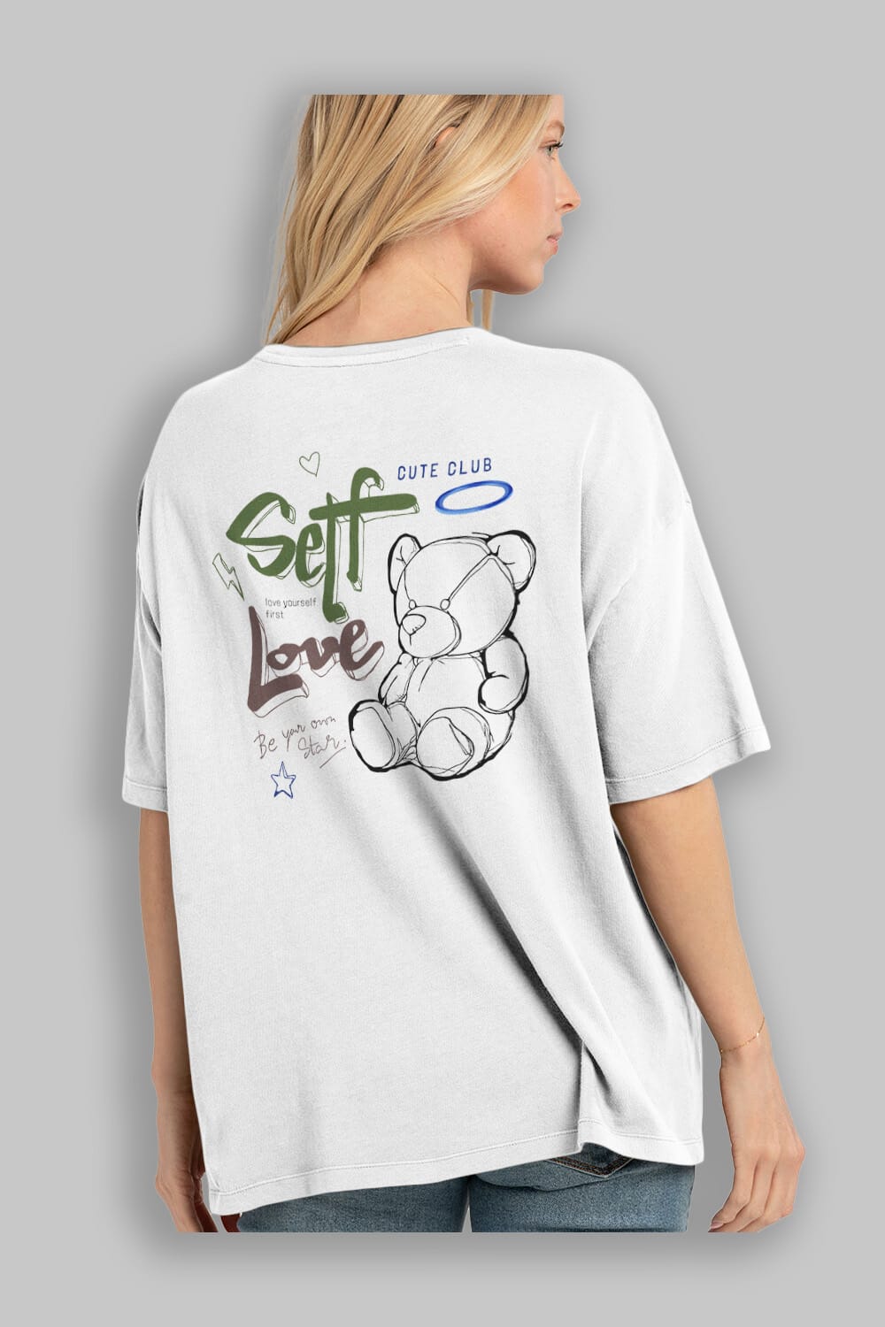 Self Love Bear Arka Baskılı Oversize t-shirt Erkek Kadın Unisex