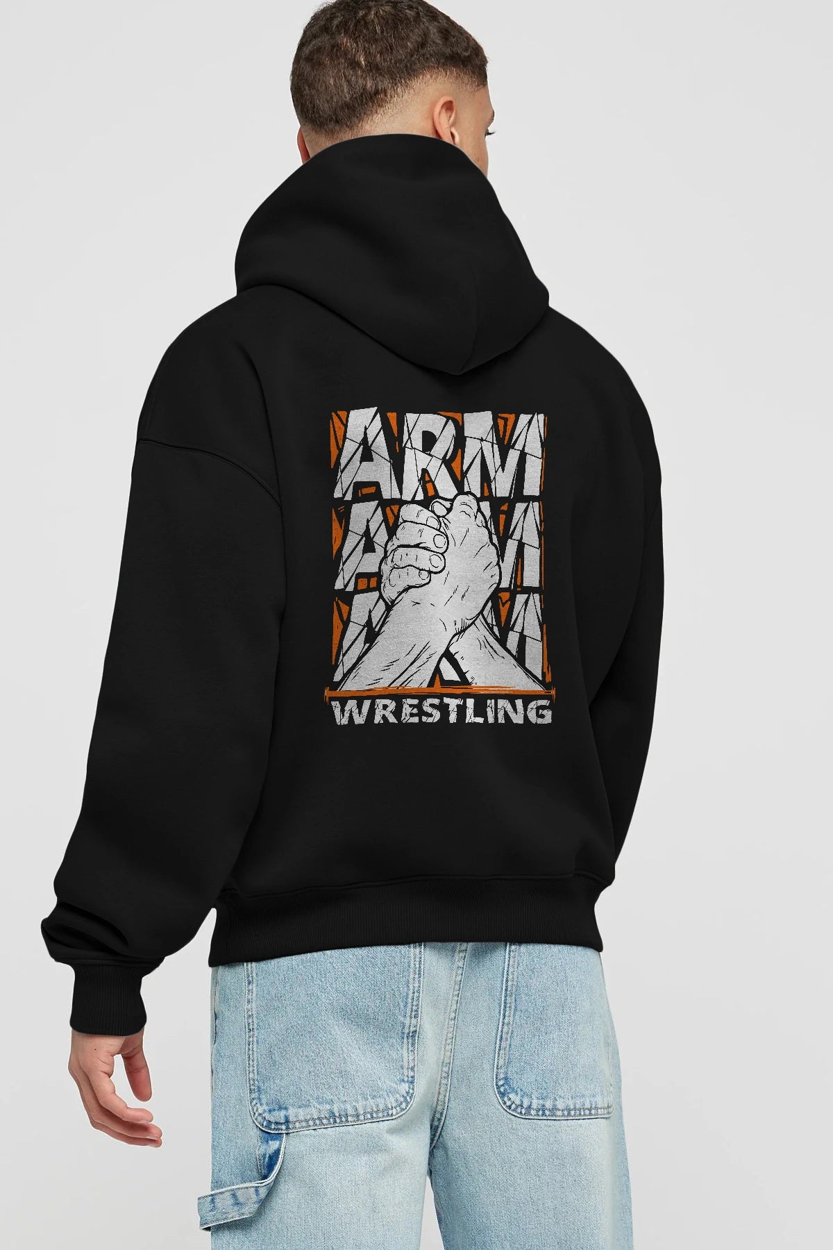 Arm Wrestling Arka Baskılı Hoodie Oversize Kapüşonlu Sweatshirt Erkek Kadın Unisex