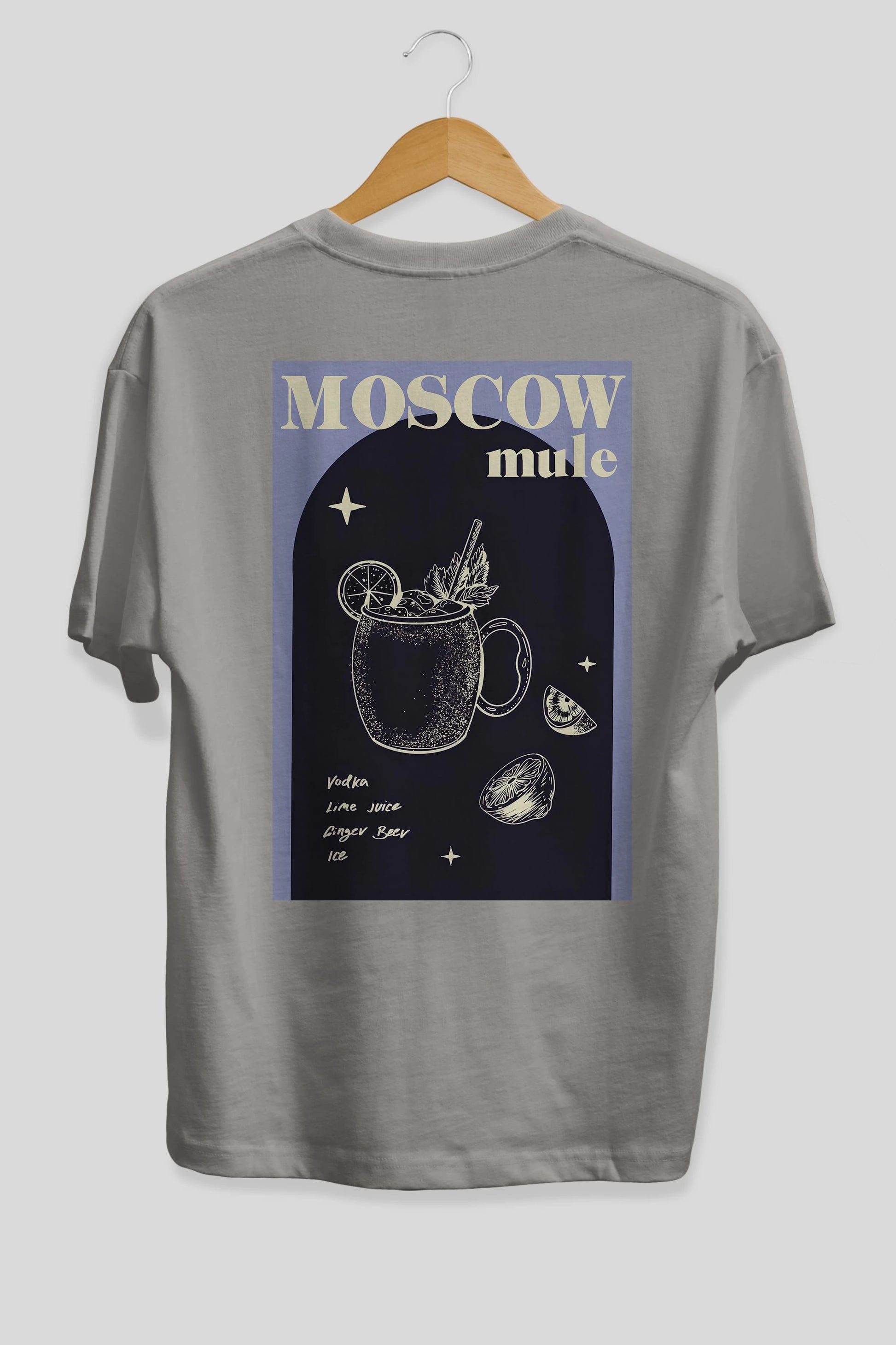 Moscow Mule Arka Baskılı Oversize t-shirt Erkek Kadın Unisex %100 Pamuk Bisiklet Yaka tişort
