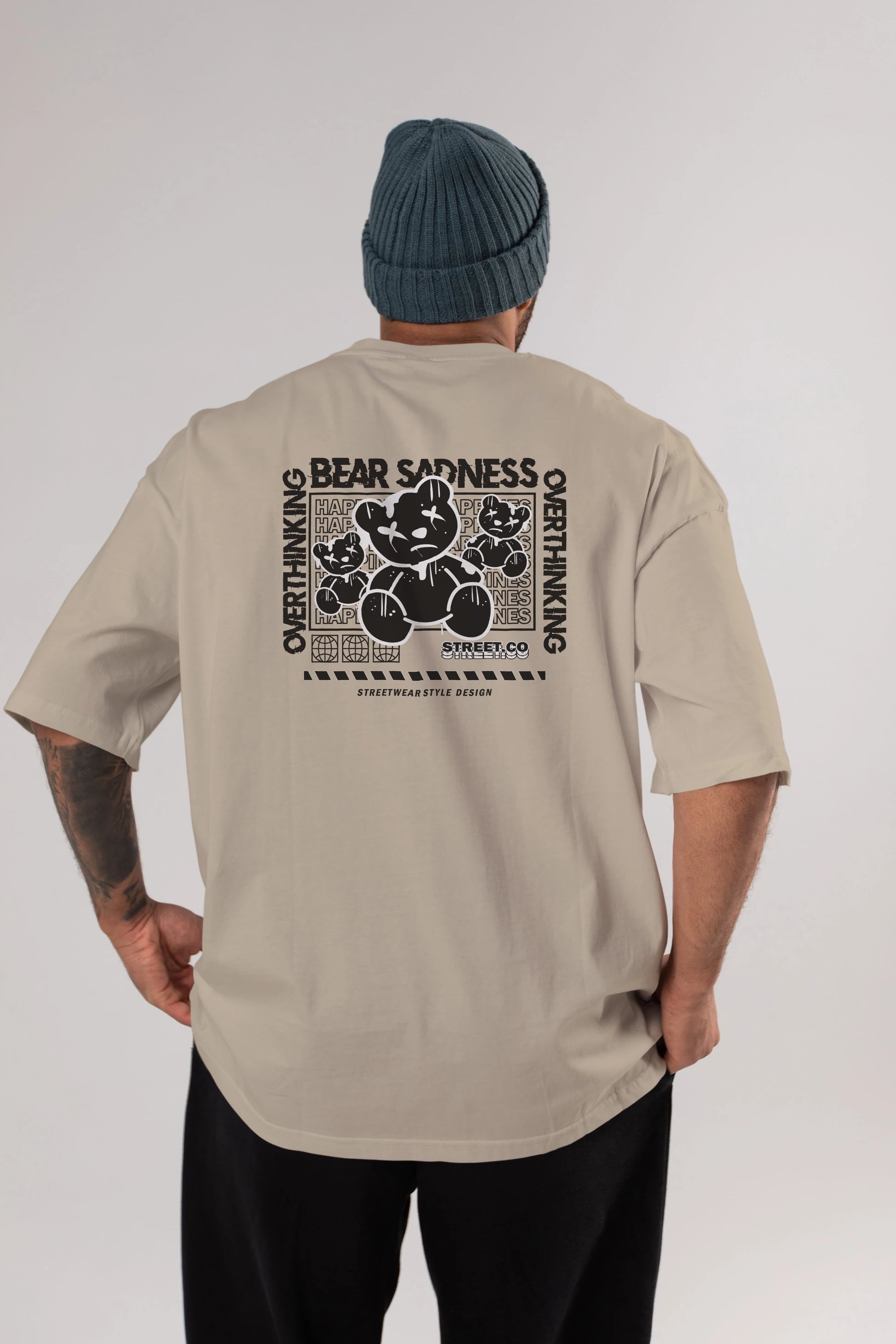 Bear Sadness 2 Arka Baskılı Oversize t-shirt Erkek Kadın Unisex