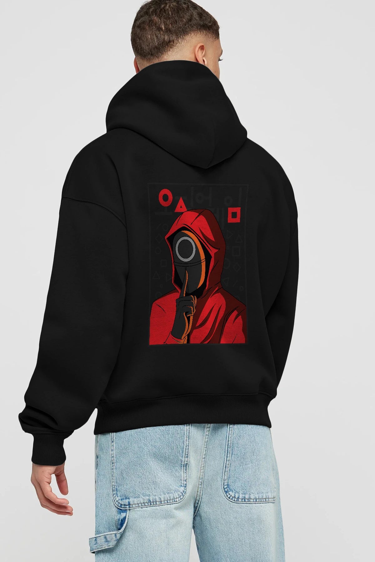 Squid Game (5) Arka Baskılı Hoodie Oversize Kapüşonlu Sweatshirt Erkek Kadın Unisex