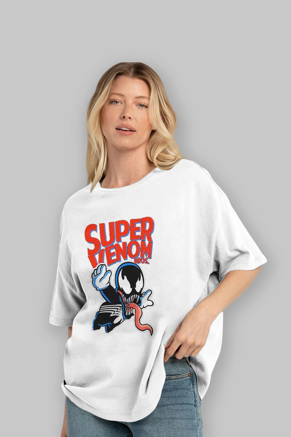 Super Venom Ön Baskılı Oversize t-shirt Erkek Kadın Unisex %100 Pamuk Bisiklet Yaka tişort