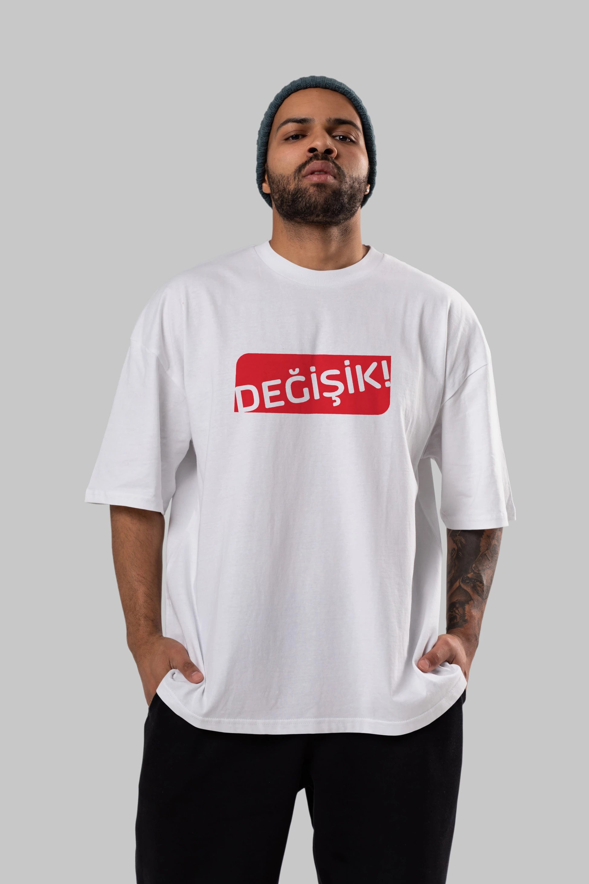 Değişik Ön Baskılı Oversize t-shirt %100 pamuk Erkek Kadın Unisex
