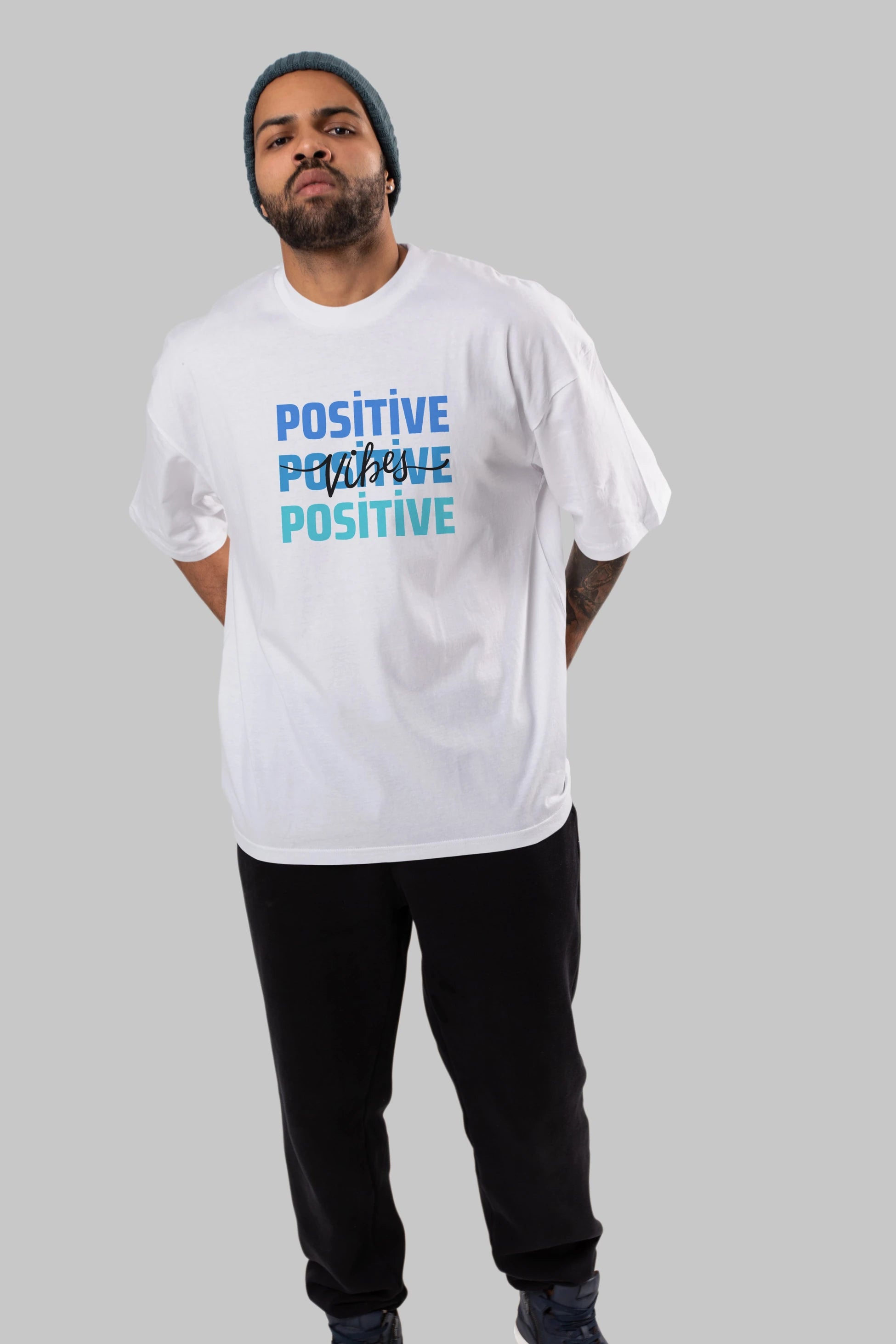 Positive Vibes 2 Ön Baskılı Oversize t-shirt Erkek Kadın Unisex