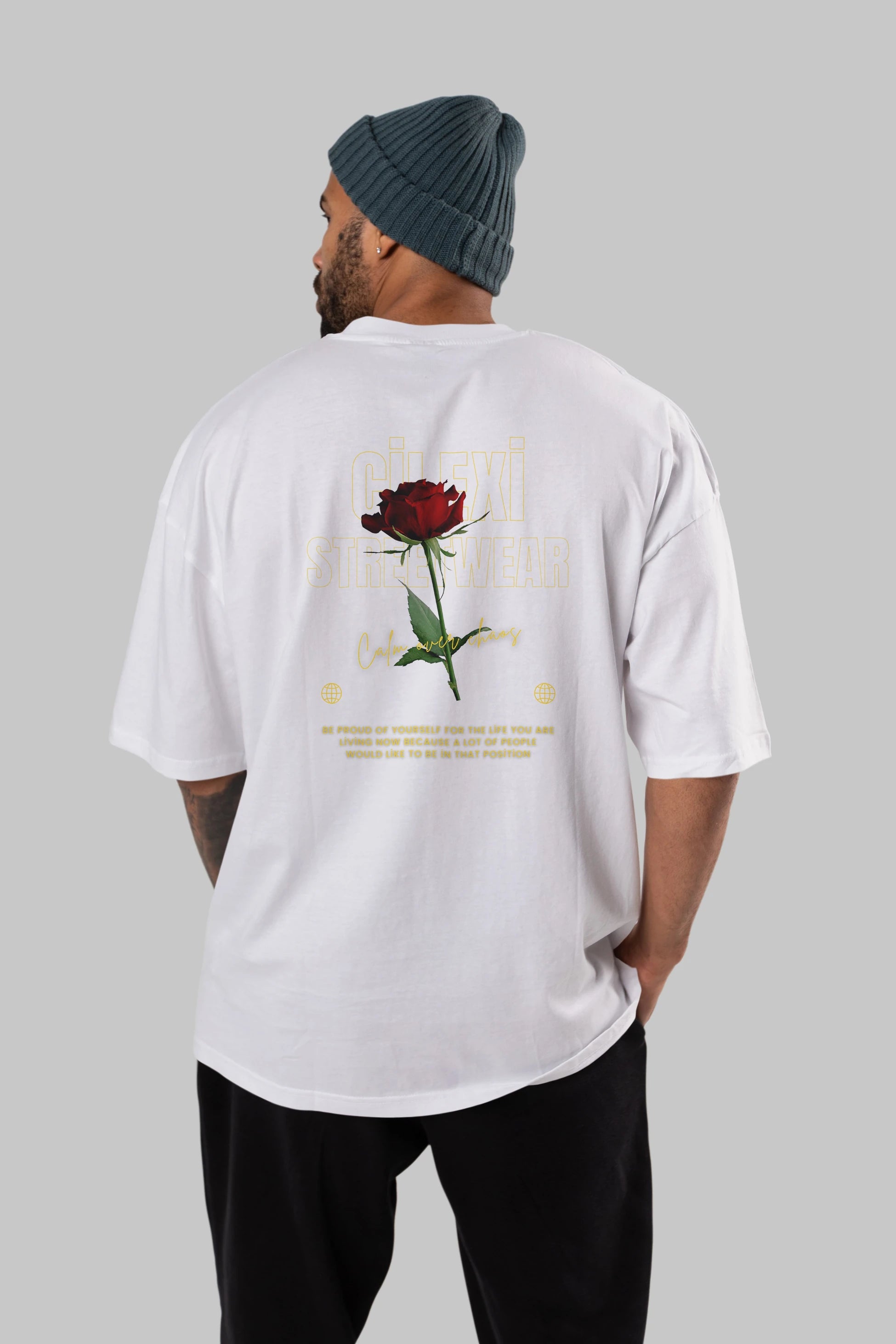 Rose Cilexi Streetwear Arka Baskılı Oversize t-shirt Erkek Kadın Unisex
