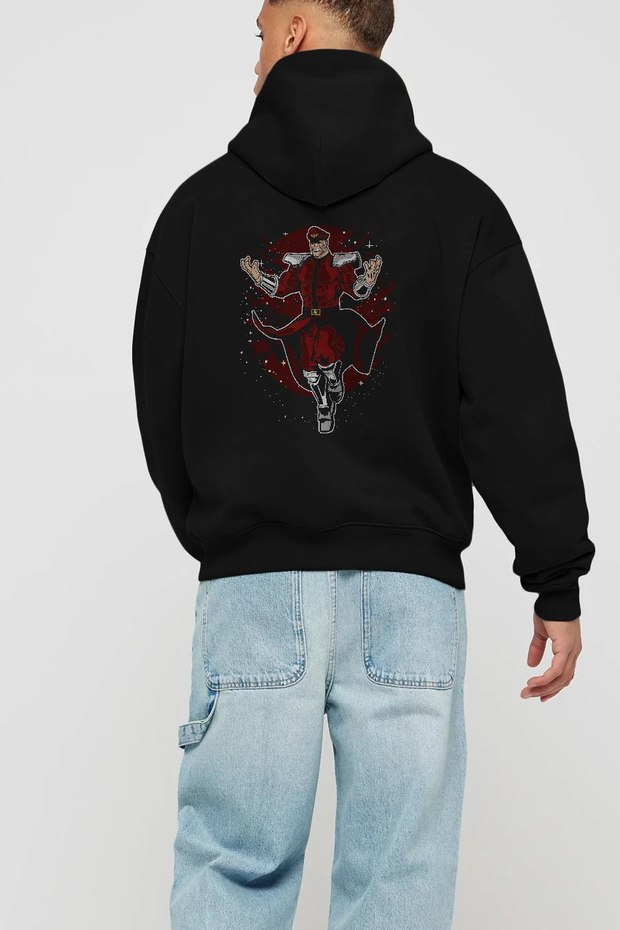 M BISON Arka Baskılı Hoodie Oversize Kapüşonlu Sweatshirt Erkek Kadın Unisex