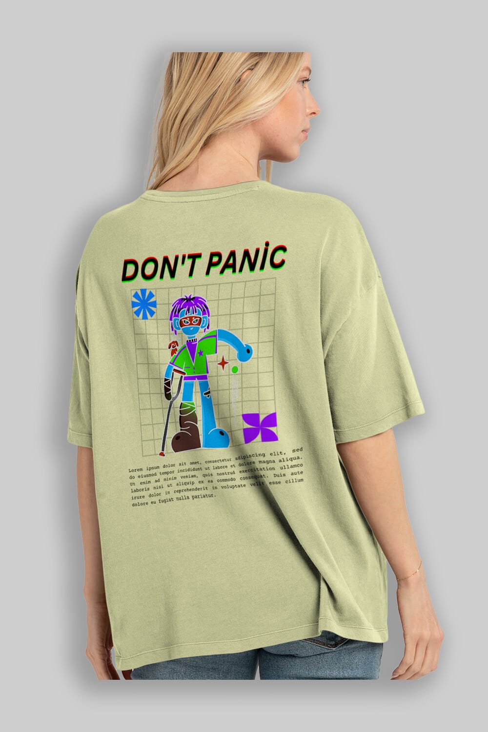 Dont Panic Yazılı Arka Baskılı Oversize t-shirt Erkek Kadın Unisex