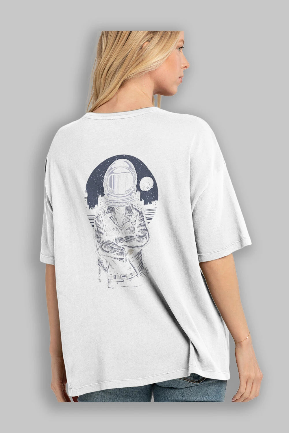 Astronaut Rebel Arka Baskılı Oversize t-shirt Erkek Kadın Unisex %100 Pamuk