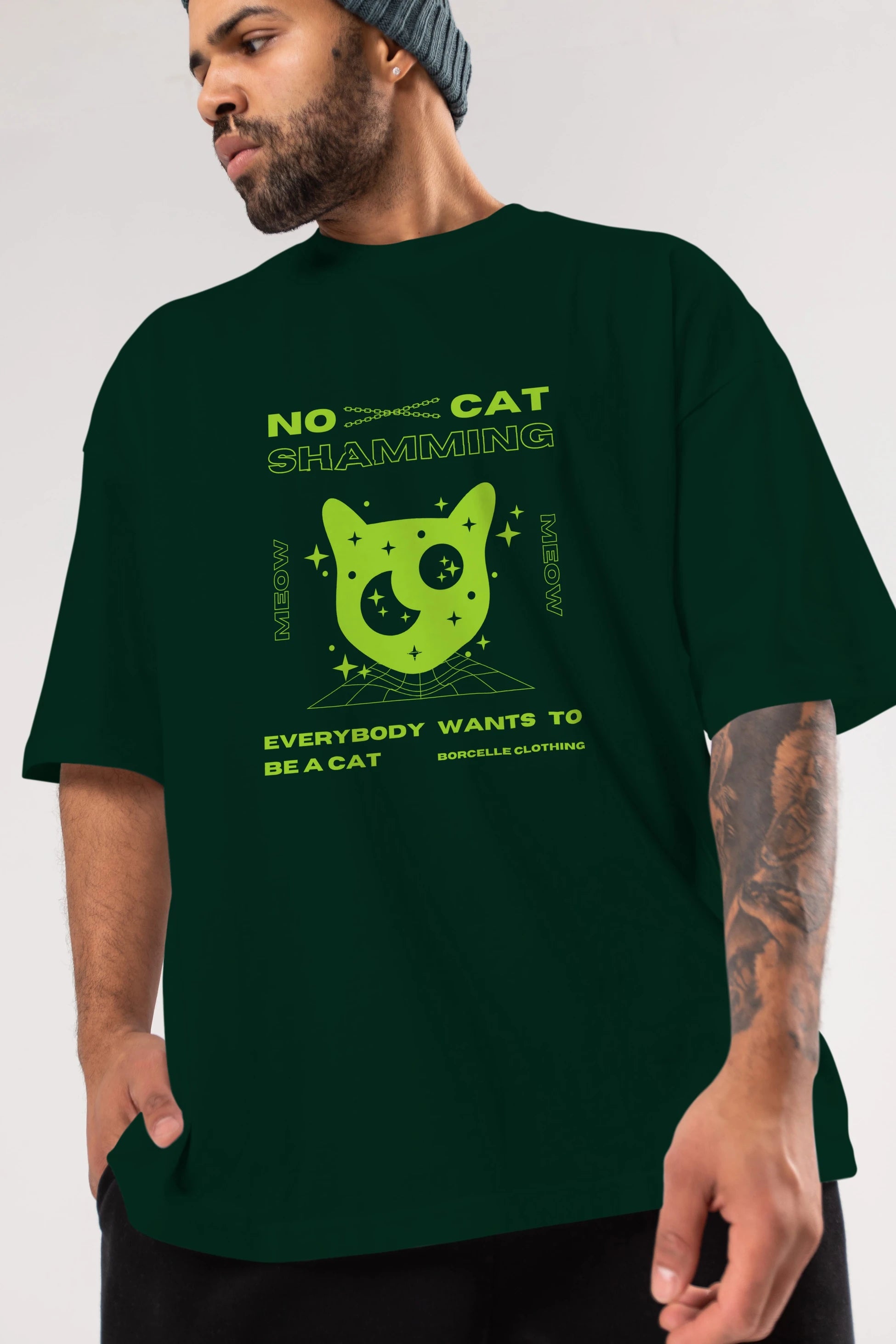 No Cat Shamming Yazılı Ön Baskılı Oversize t-shirt Erkek Kadın Unisex
