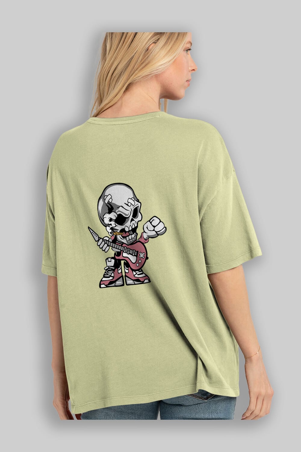 Skull Rockstar Arka Baskılı Oversize t-shirt Erkek Kadın Unisex %100 Pamuk tişort