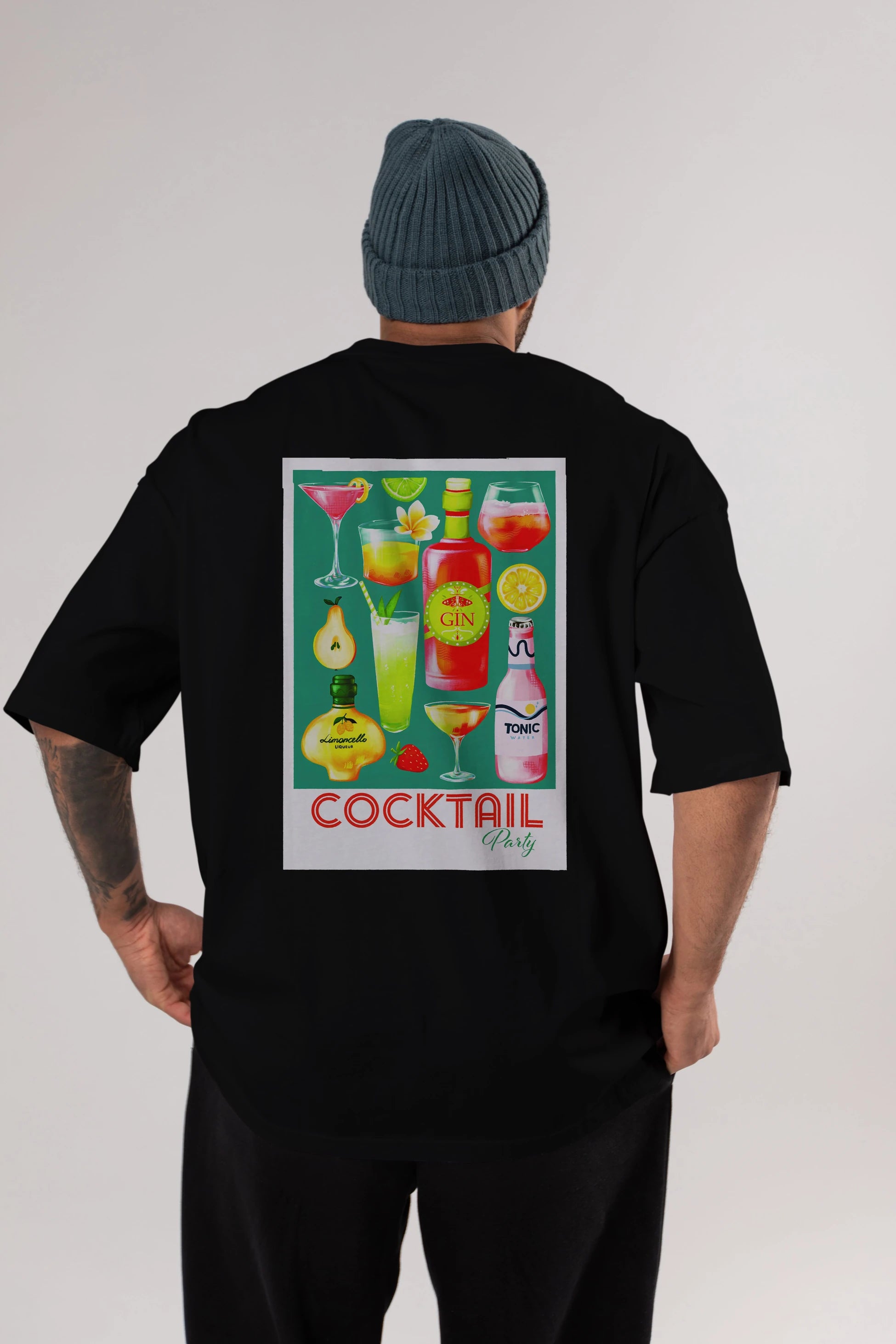 Cocktail Party 2 Arka Baskılı Oversize t-shirt Erkek Kadın Unisex %100 Pamuk Bisiklet Yaka tişort