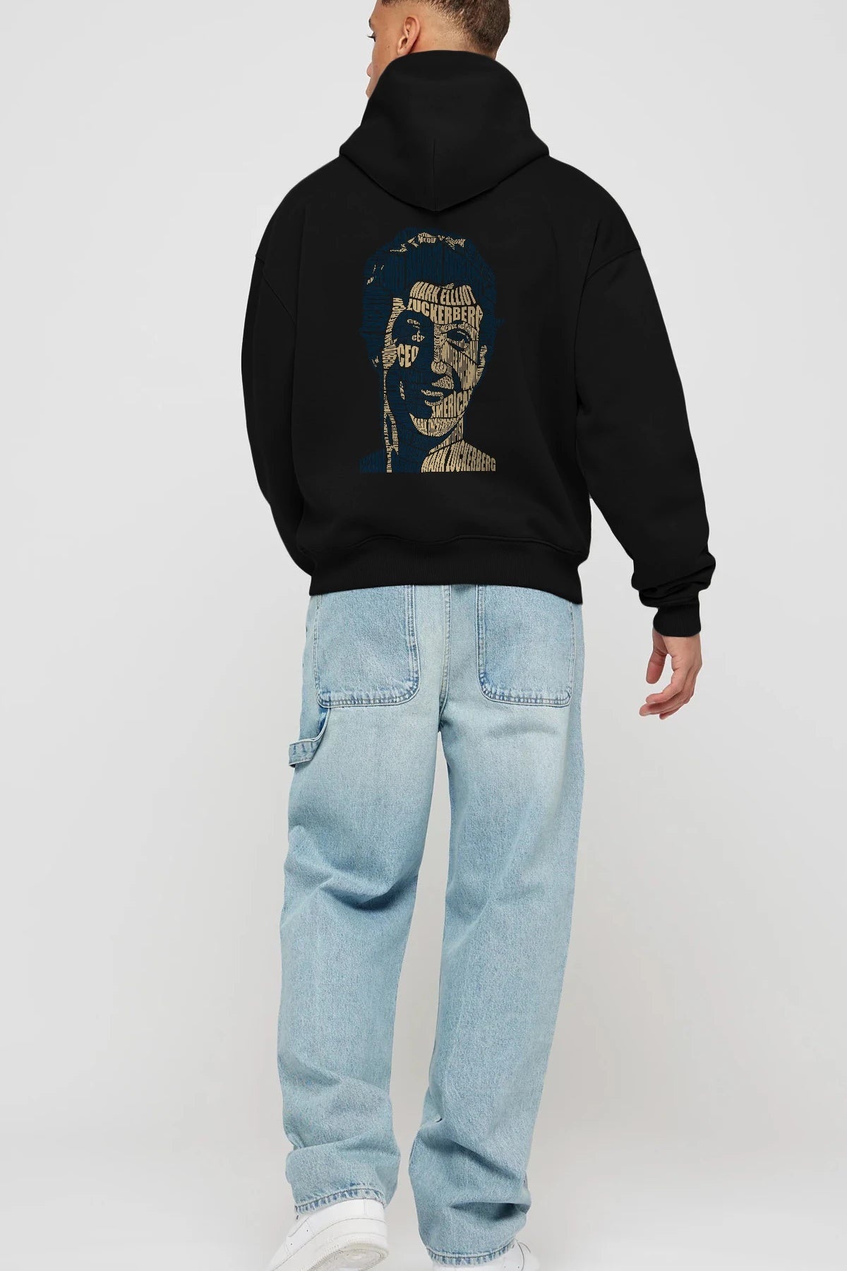 Mark Zuckerberg Calligram Arka Baskılı Hoodie Oversize Kapüşonlu Sweatshirt Erkek Kadın Unisex