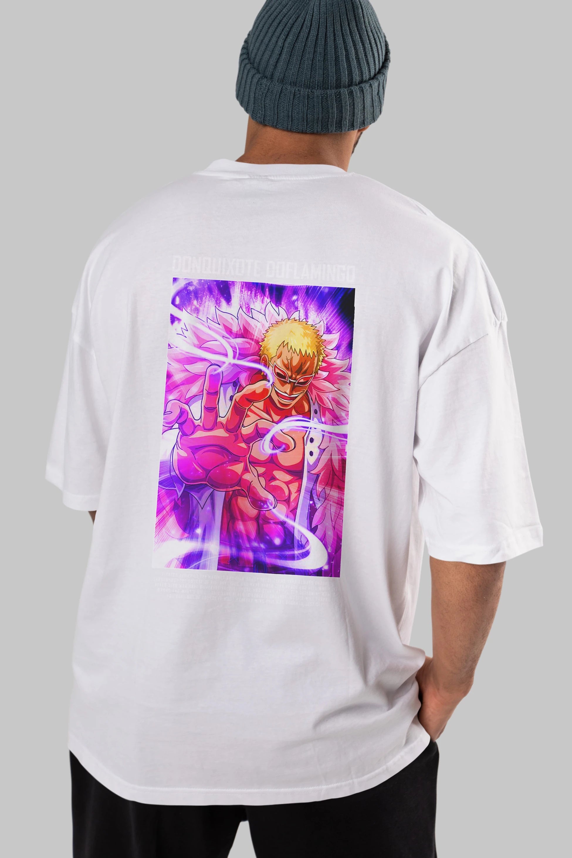 Doflamingo Anime Arka Baskılı Oversize t-shirt Erkek Kadın Unisex %100 pamuk tişort