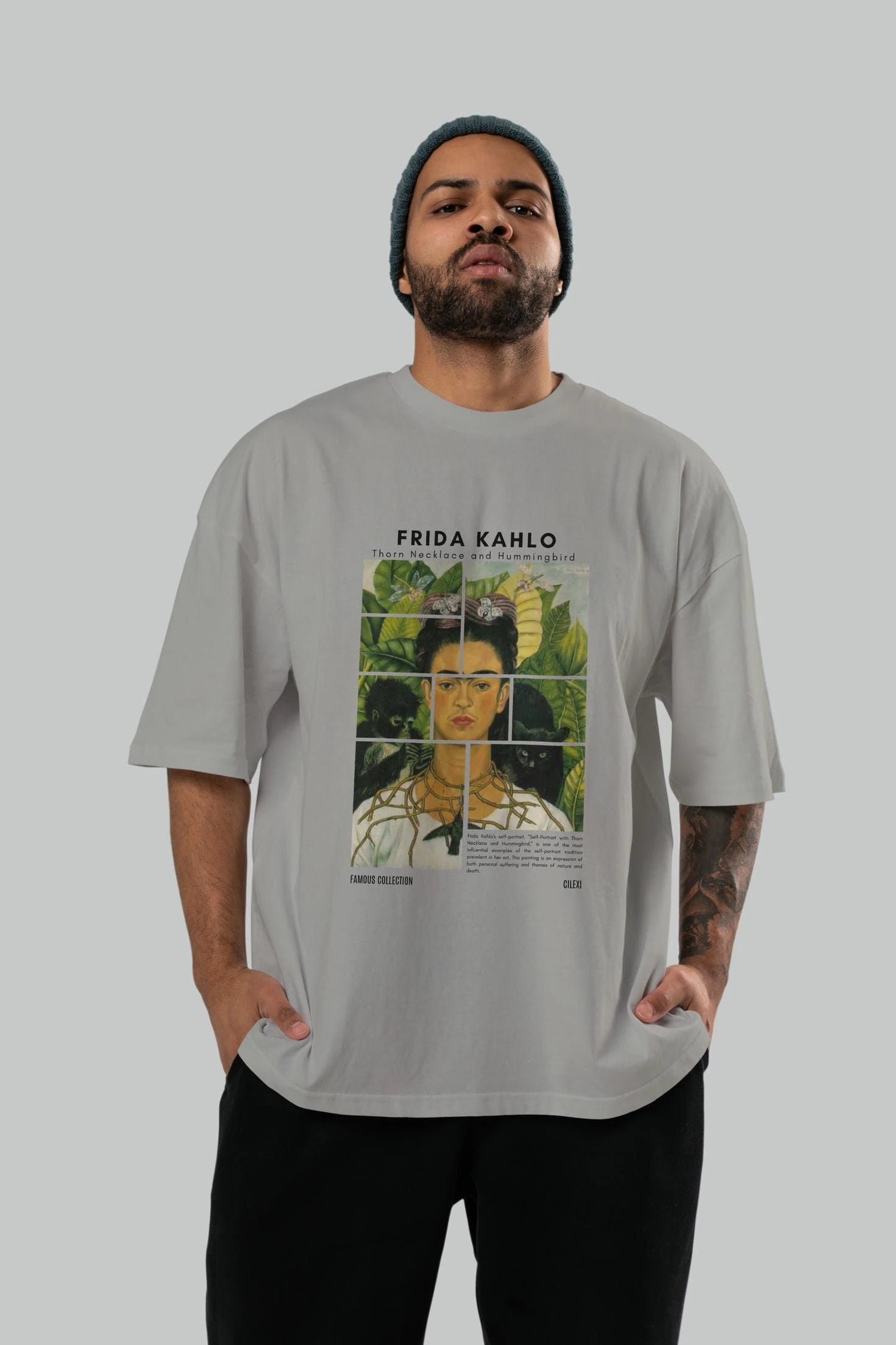 Frida Kahlo ön Baskılı Oversize t-shirt Erkek Kadın Bisiklet Yaka Pamuk tişort