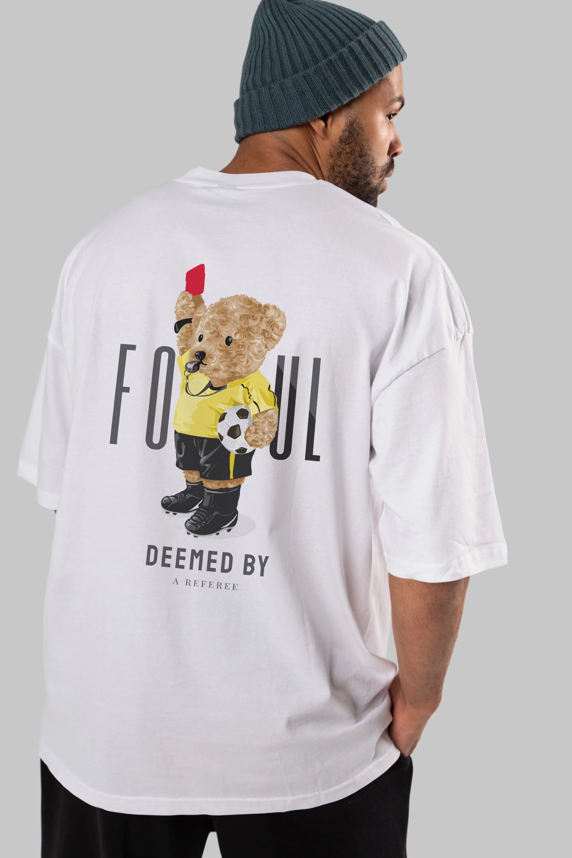 Teddy Bear Kırmızı Kart Arka Baskılı Oversize t-shirt Erkek Kadın Unisex %100 Pamuk