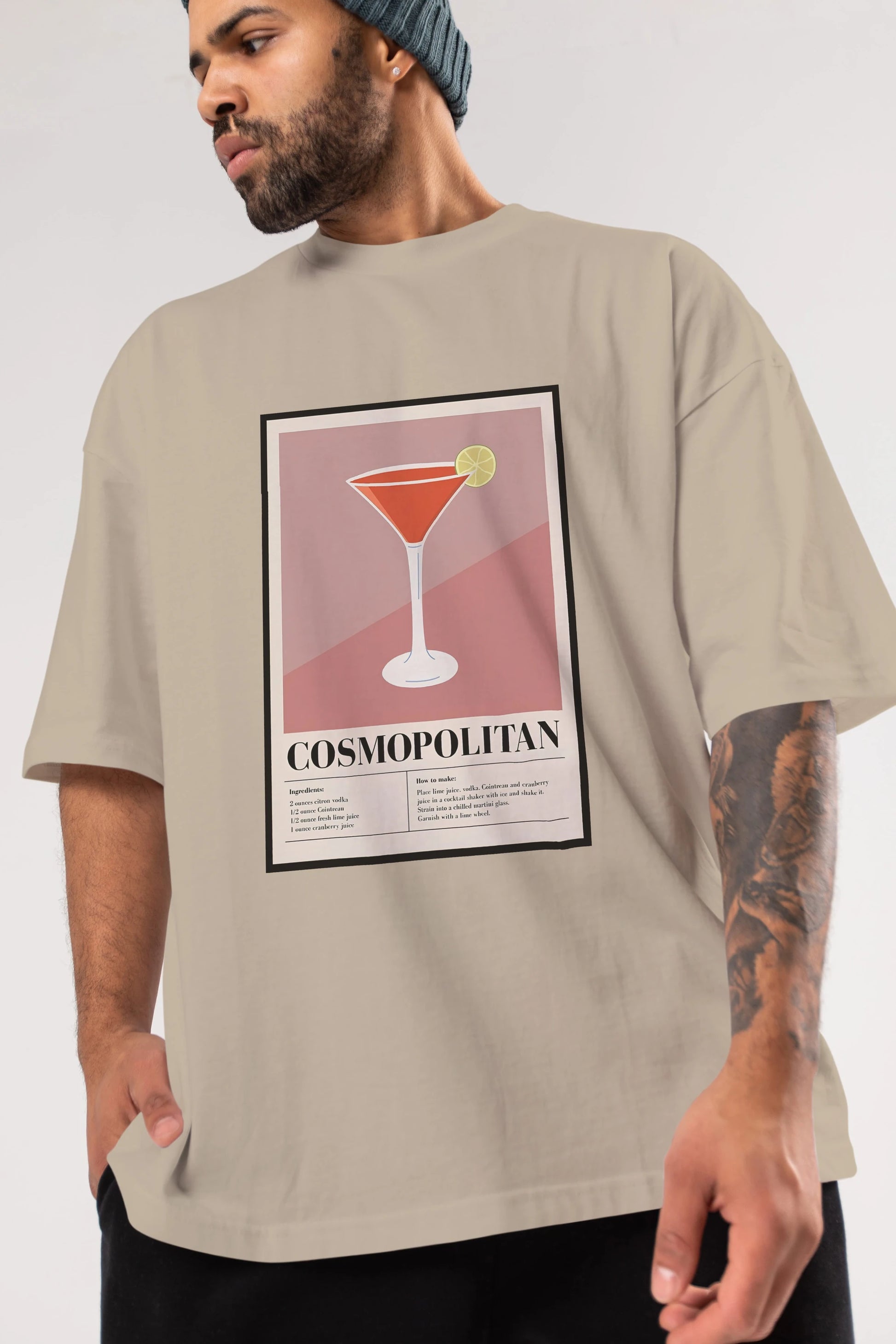Cosmopolitan 3 Ön Baskılı Oversize t-shirt Erkek Kadın Unisex %100 Pamuk Bisiklet Yaka tişort