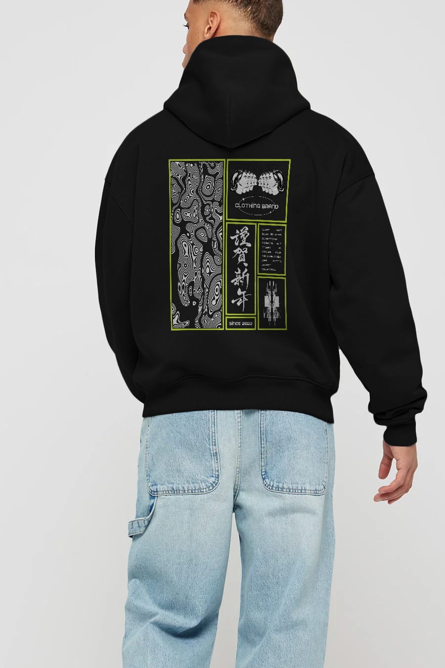 Neon Japanese Streetwear Arka Baskılı Oversize Hoodie Kapüşonlu Sweatshirt Erkek Kadın Unisex