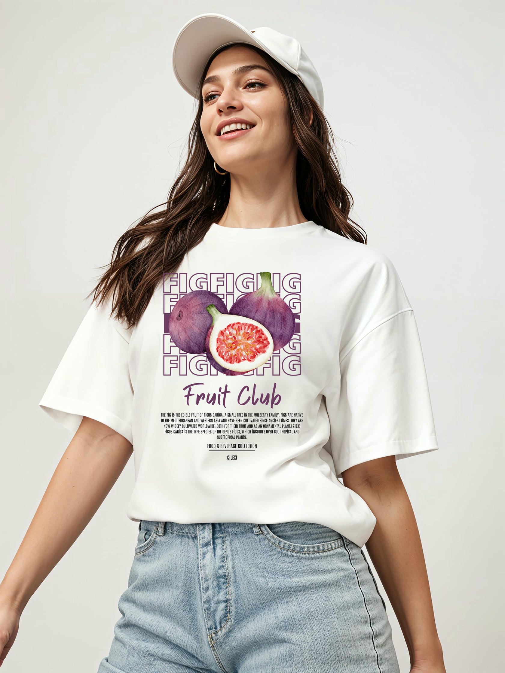 Fig Ön Baskılı Oversize t-shirt Erkek Kadın Pamuk Bisiklet Yaka tişort