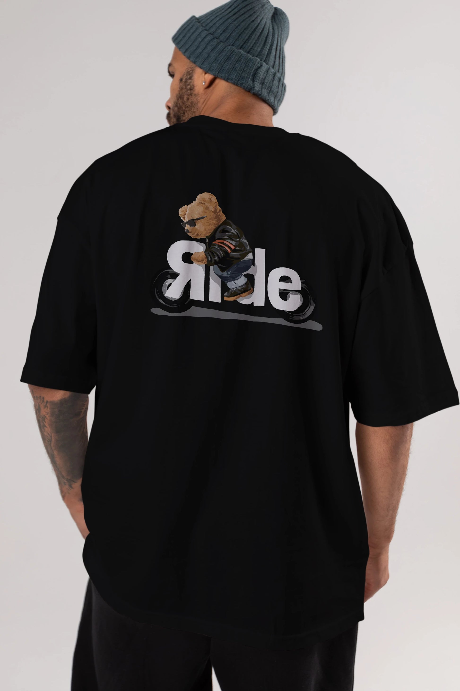 Teddy Bear Ride Arka Baskılı Oversize t-shirt Erkek Kadın Unisex %100 Pamuk