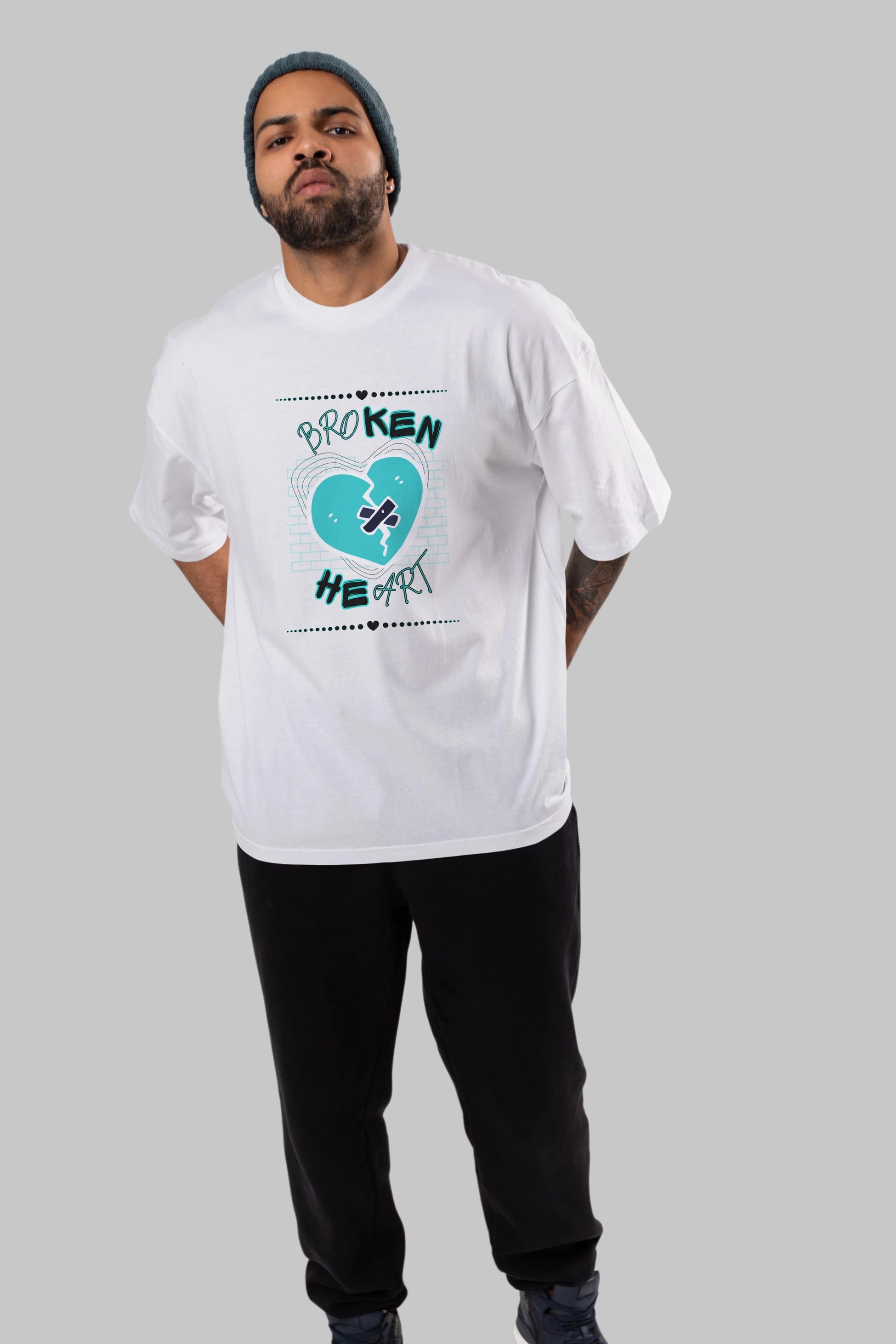 Broken Heart Yazılı Ön Baskılı Oversize t-shirt Erkek Kadın Unisex