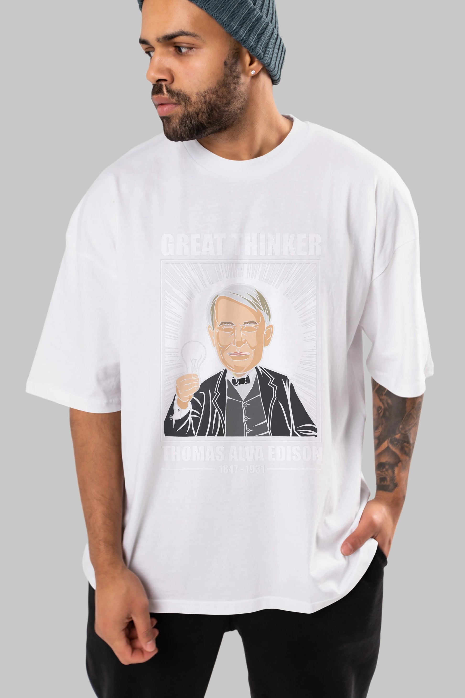 Thomas Alfa Edison Ön Baskılı Oversize t-shirt Erkek Kadın Unisex %100 Pamuk tişort