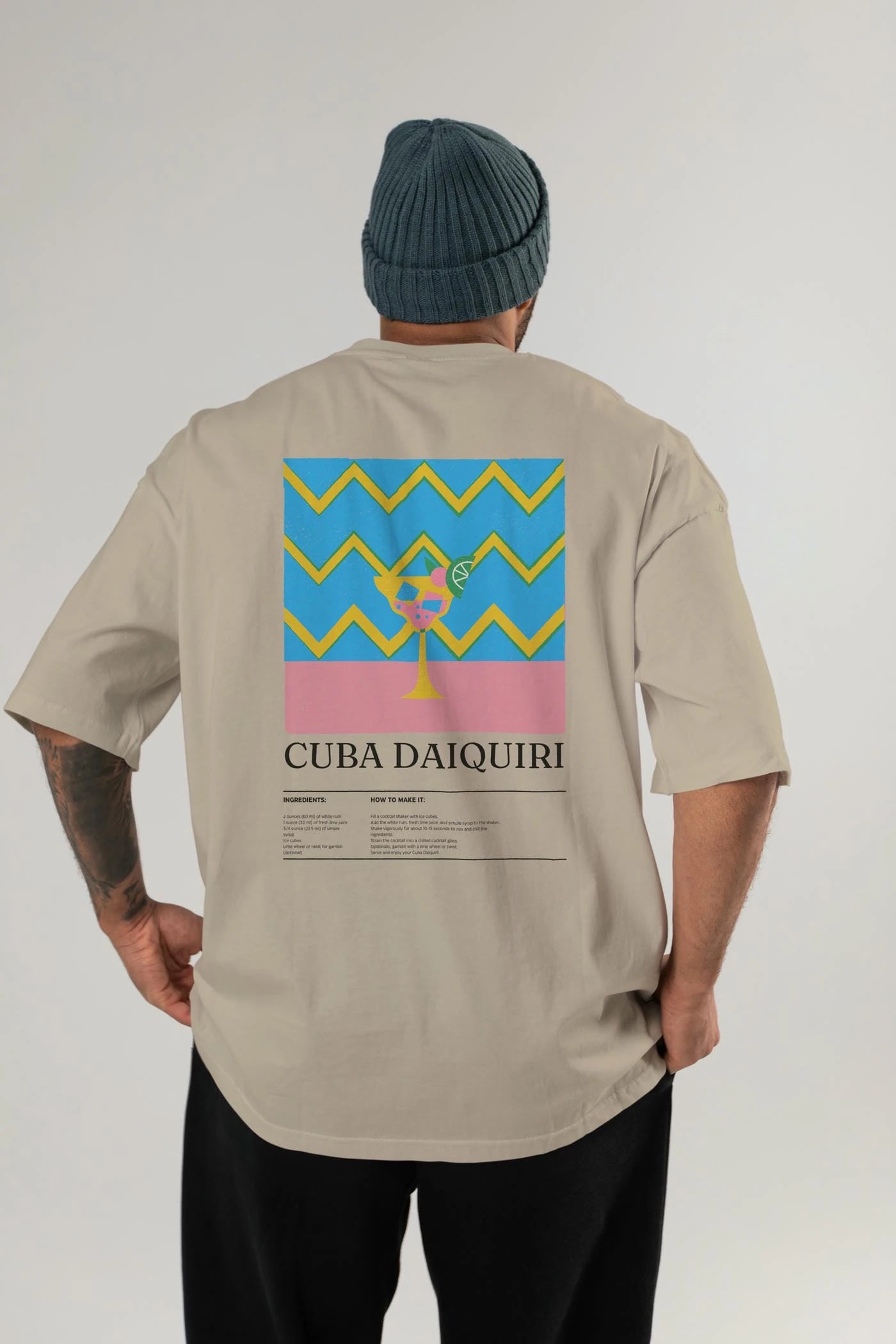 Cuba Daiquiri Kokteyl Serisi Arka Baskılı Oversize t-shirt Erkek Kadın %100 Pamuk Bisiklet Yaka tişort