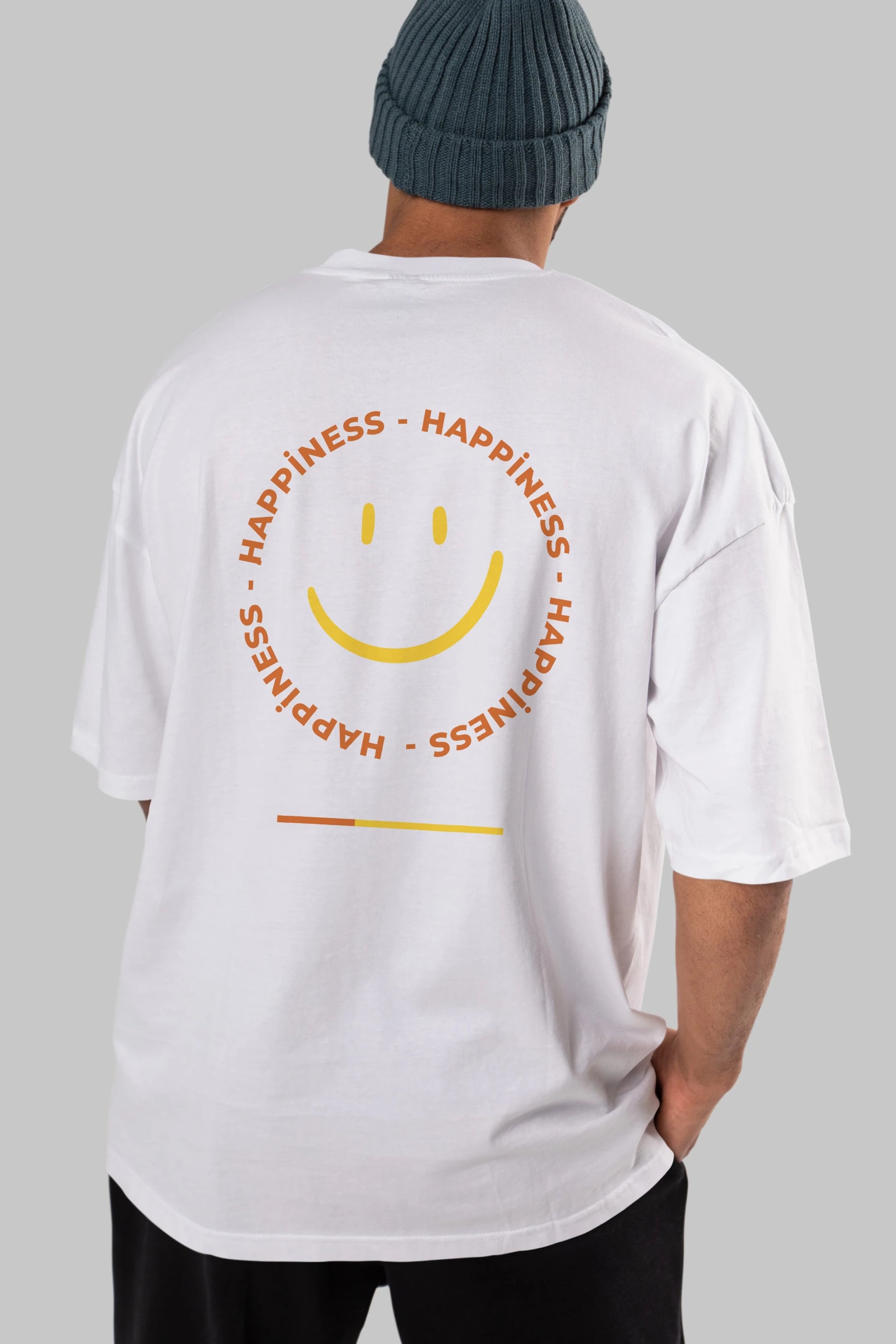 Happiness Smile Yazılı Arka Baskılı Oversize t-shirt Erkek Kadın Unisex