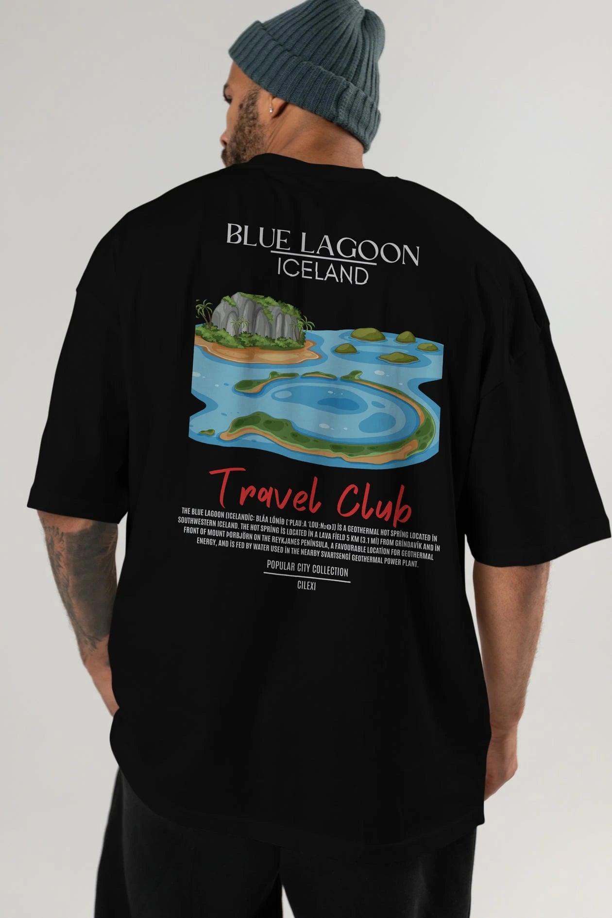 Blue Lagoon İceland Arka Baskılı Oversize t-shirt Erkek Kadın Pamuk Bisiklet Yaka tişort