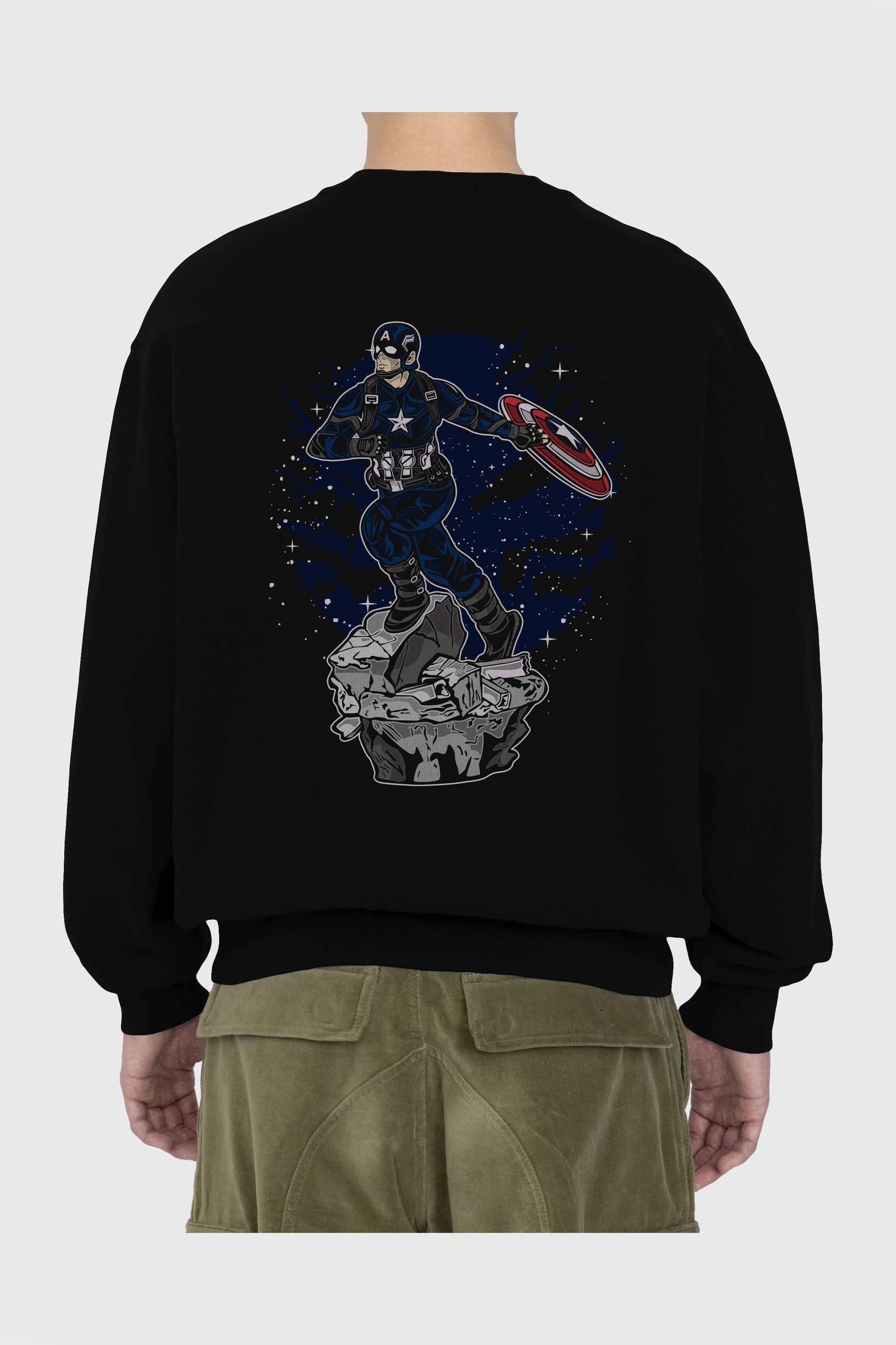 CAPTAIN AMERICA Arka Baskılı Oversize Sweatshirt Erkek Kadın Unisex