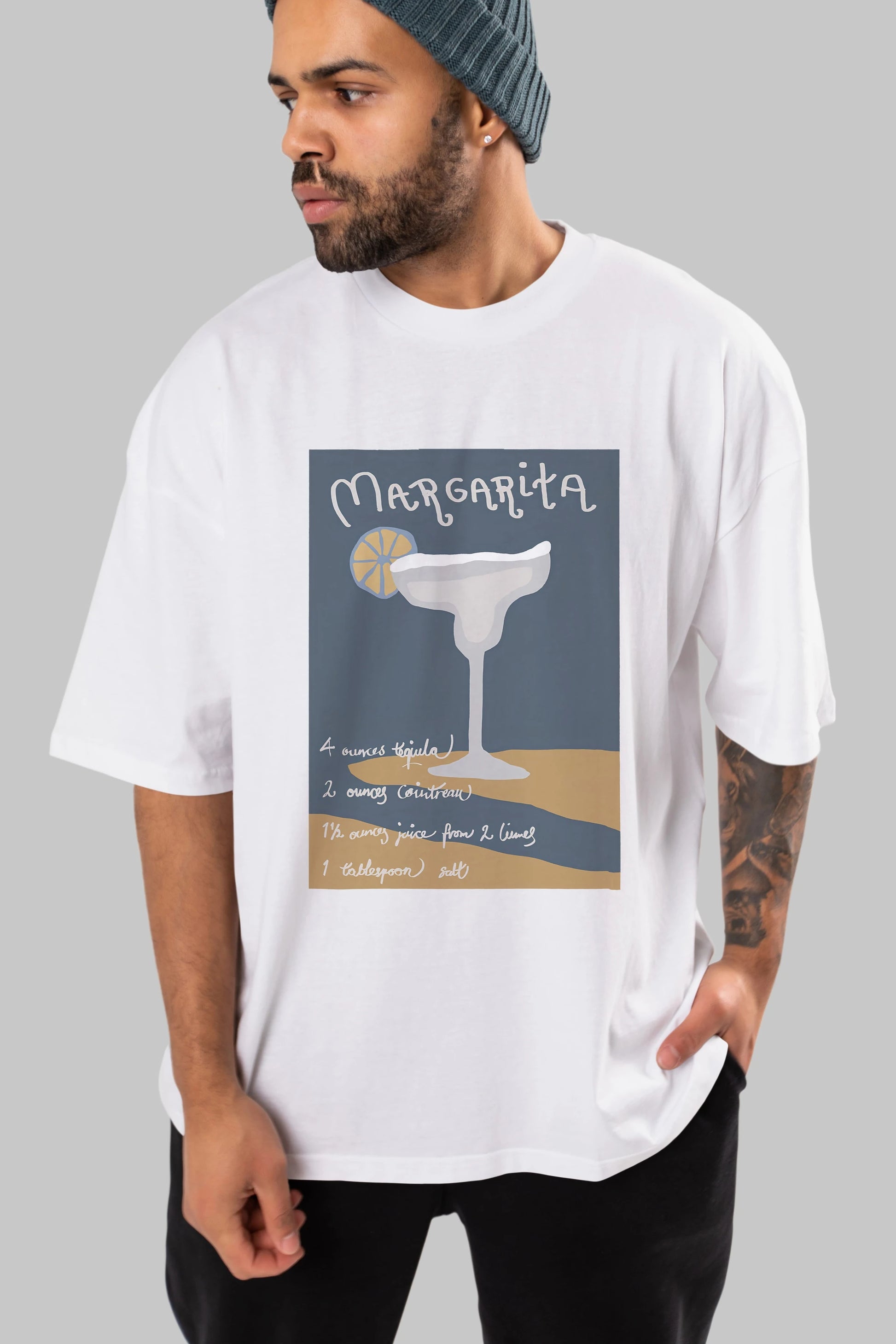 Margarita 2 Ön Baskılı Oversize t-shirt Erkek Kadın Unisex %100 Pamuk Bisiklet Yaka tişort