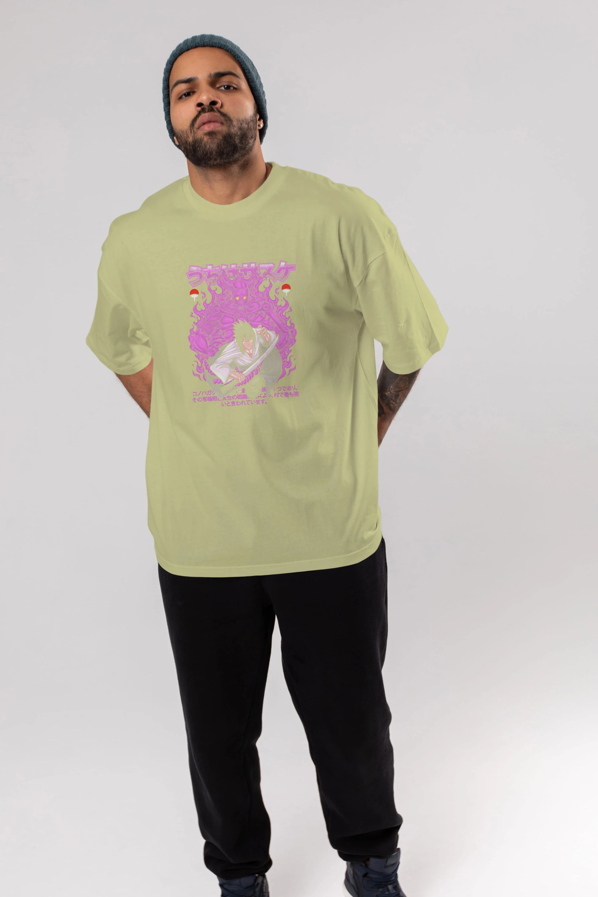 SASUKE UCHIHA NARUTO Anime Ön Baskılı Oversize t-shirt %100 pamuk Erkek Kadın Unisex