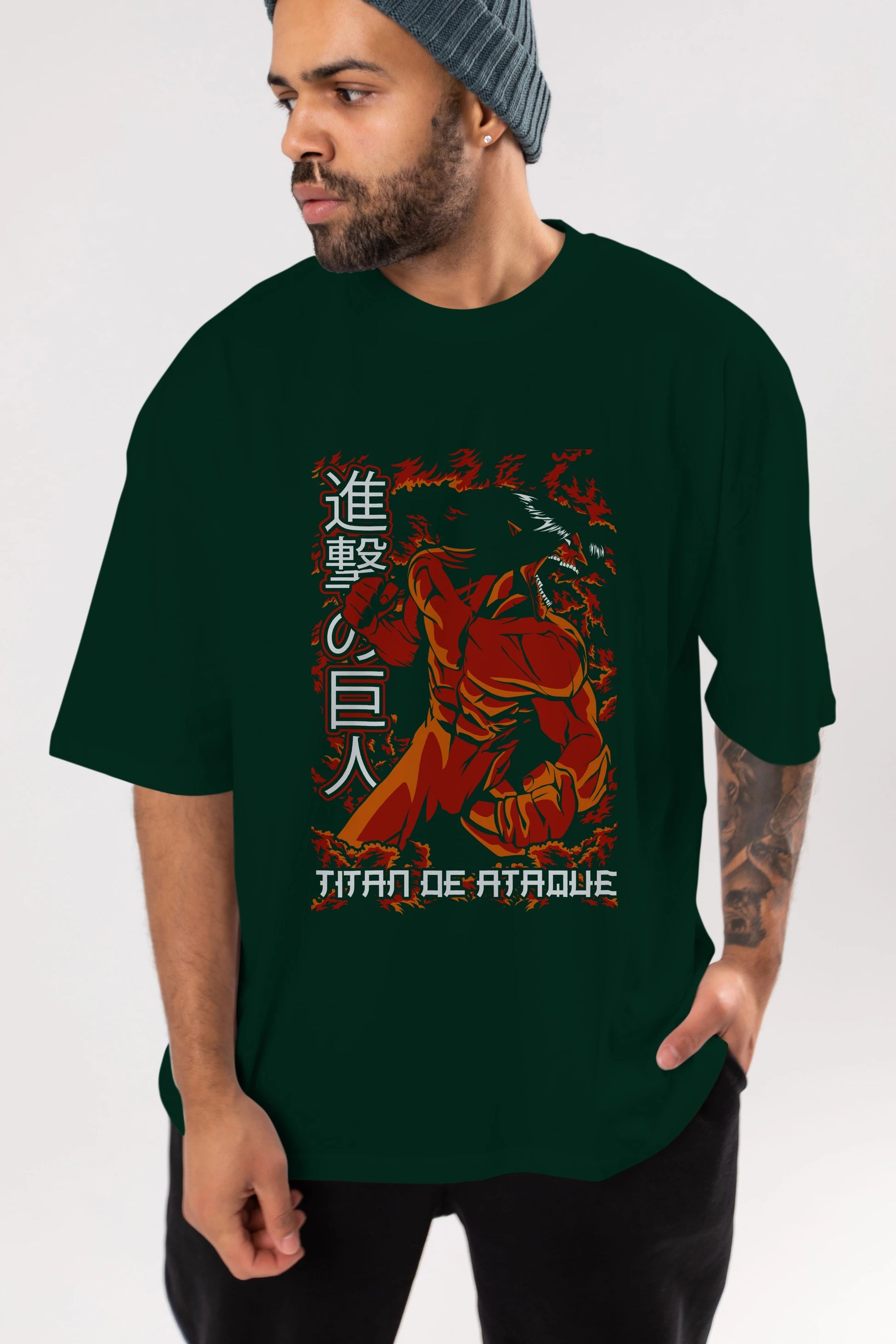 Eren Yeager Anime Ön Baskılı Oversize t-shirt Erkek Kadın Unisex