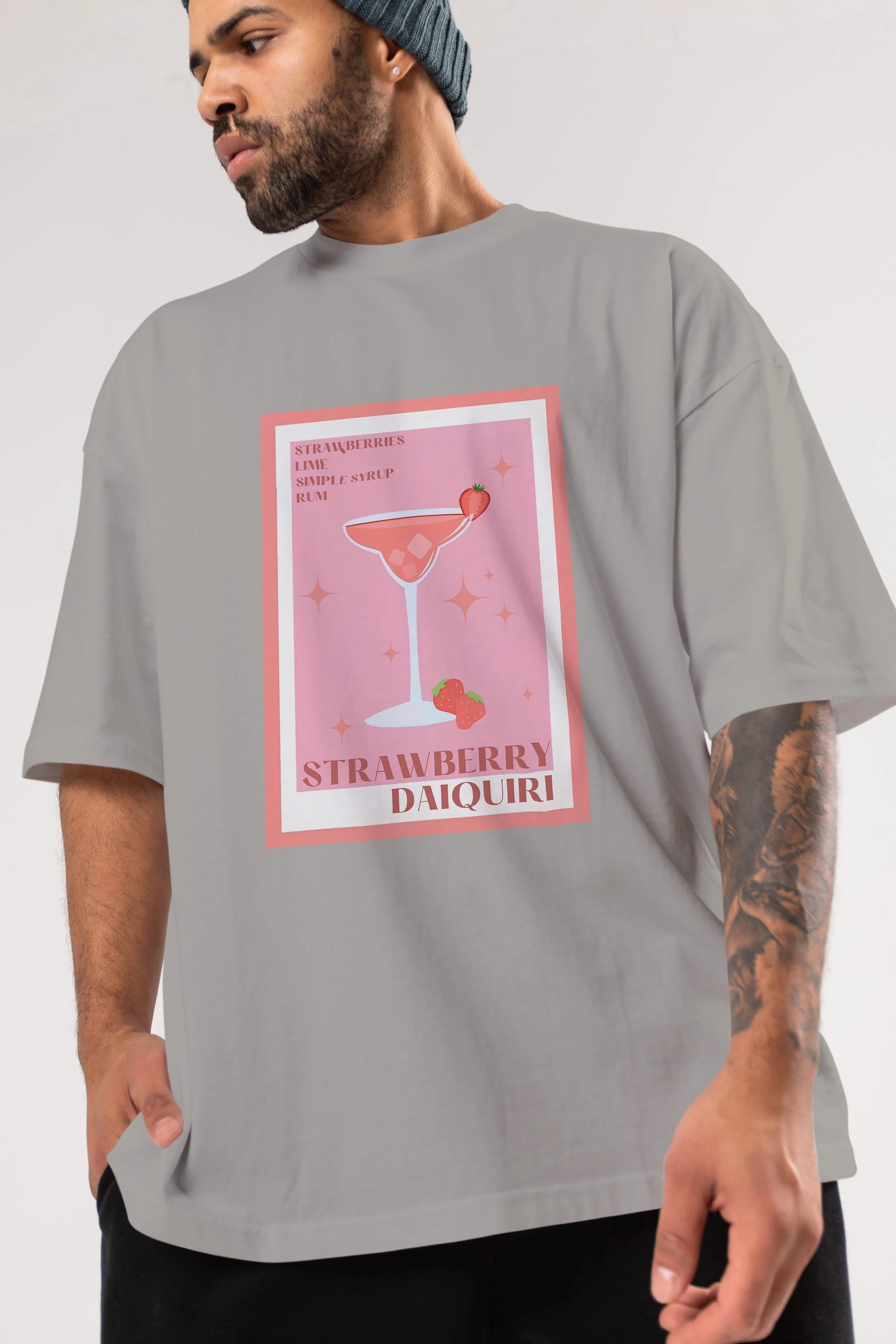 Strawberry Daiquiri Ön Baskılı Oversize t-shirt Erkek Kadın Unisex %100 Pamuk Bisiklet Yaka tişort