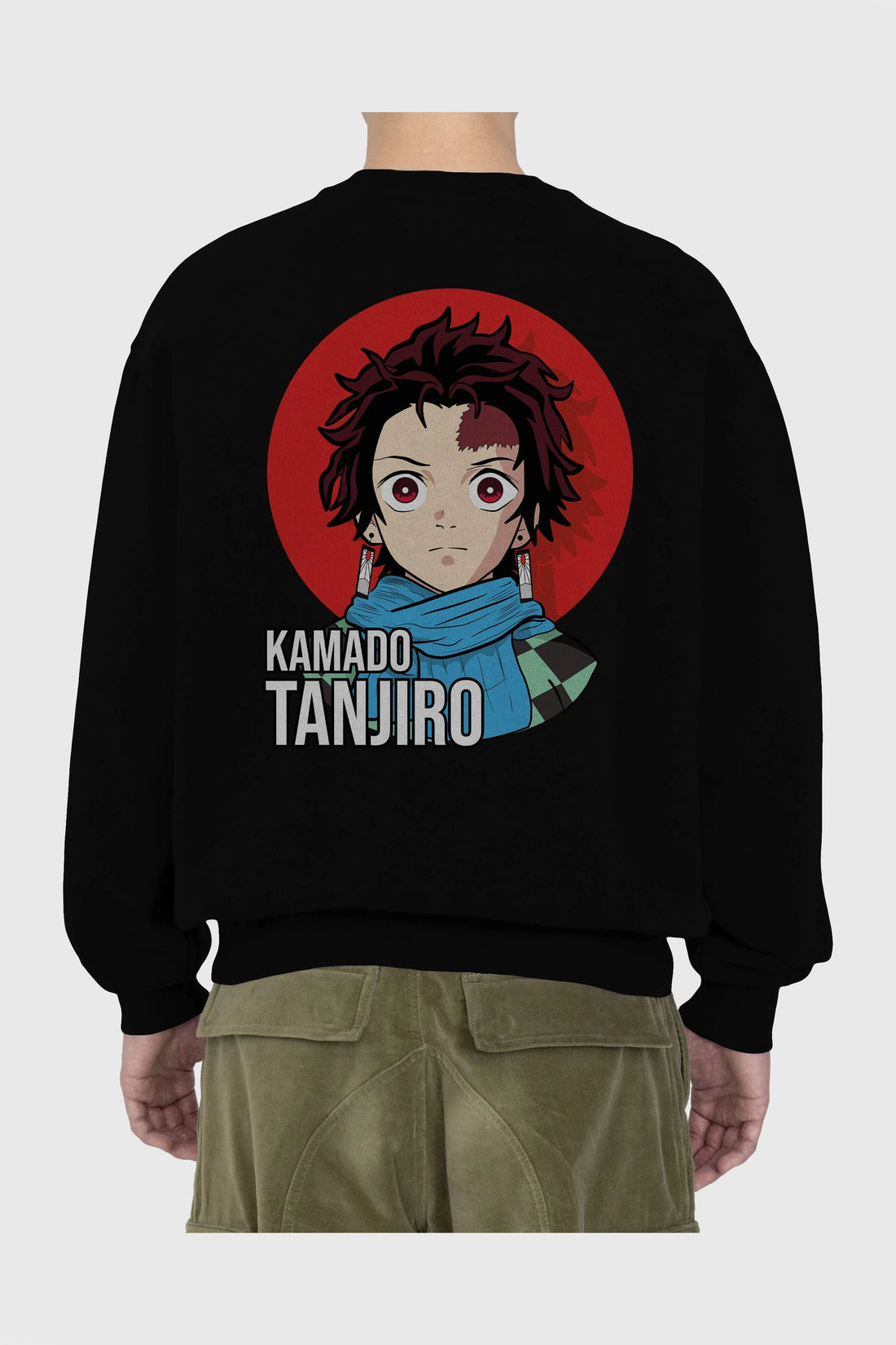 TANJIRO KAMADO Anime Arka Baskılı Oversize Sweatshirt Erkek Kadın Unisex