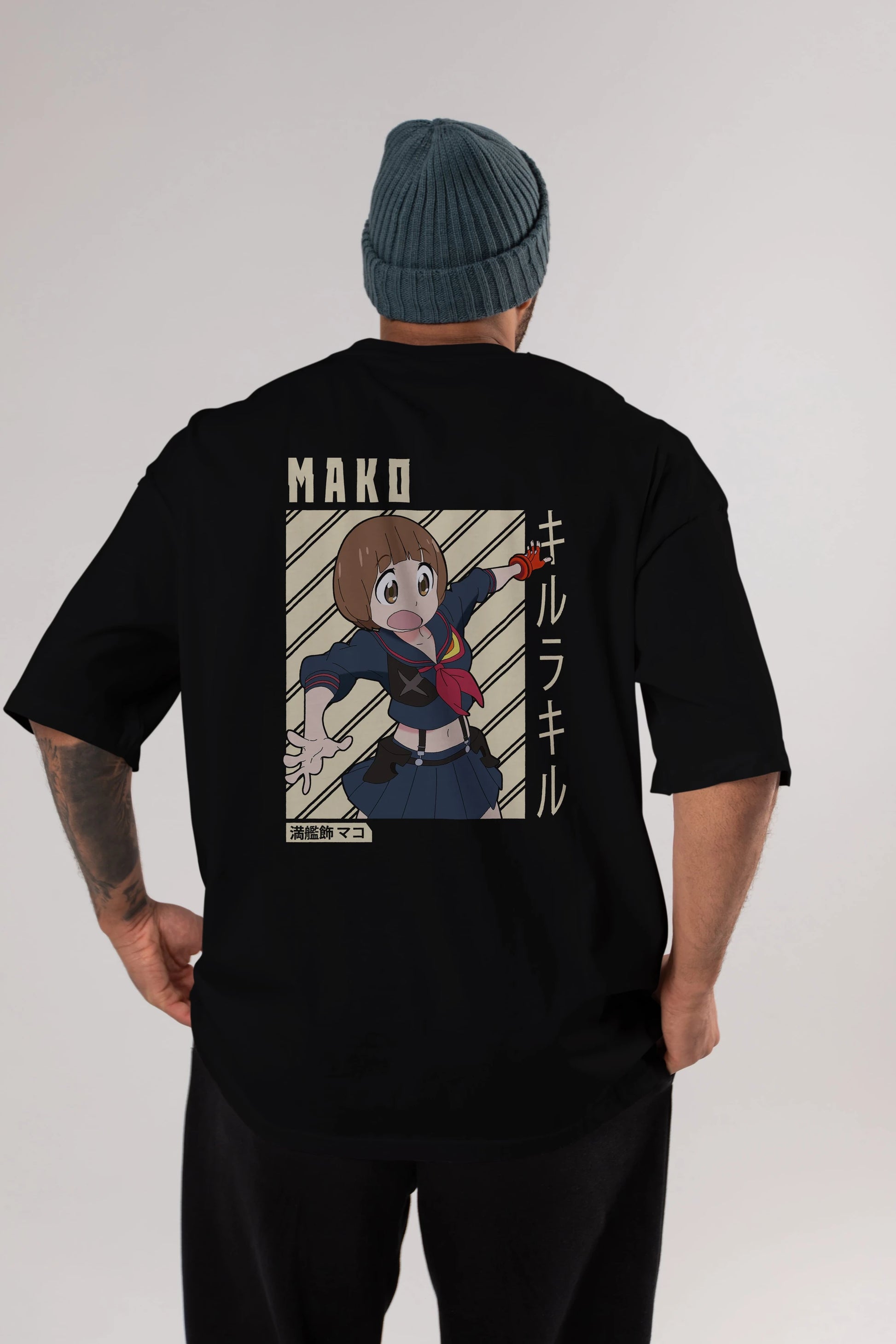 Mako Mankanshoku 1 Anime Arka Baskılı Oversize t-shirt Erkek Kadın Unisex