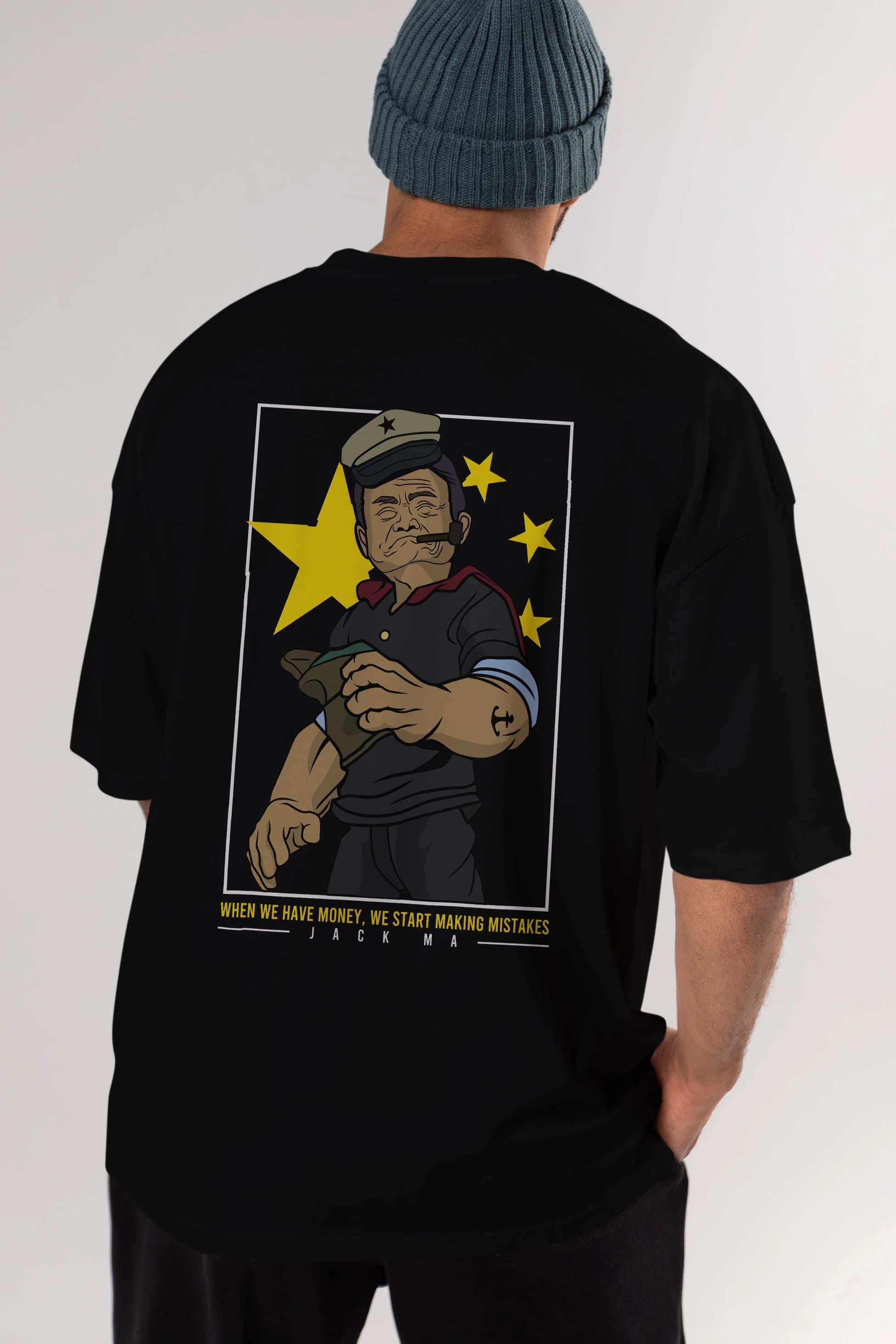 Popeye Jack Ma Arka Baskılı Oversize t-shirt Erkek Kadın Unisex %100 Pamuk tişort