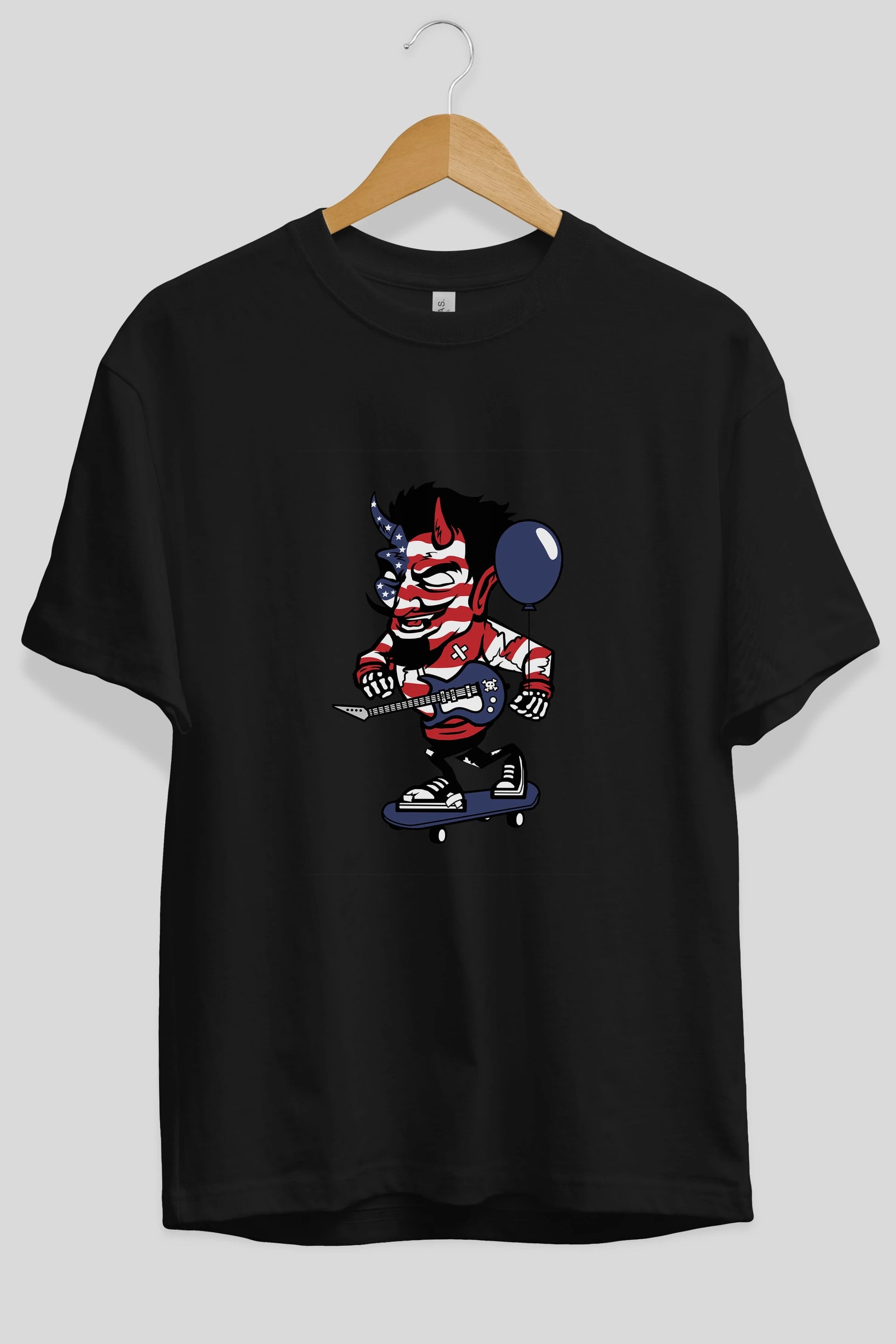 American Devil Skater Ön Baskılı Oversize t-shirt Erkek Kadın Unisex %100 Pamuk tişort