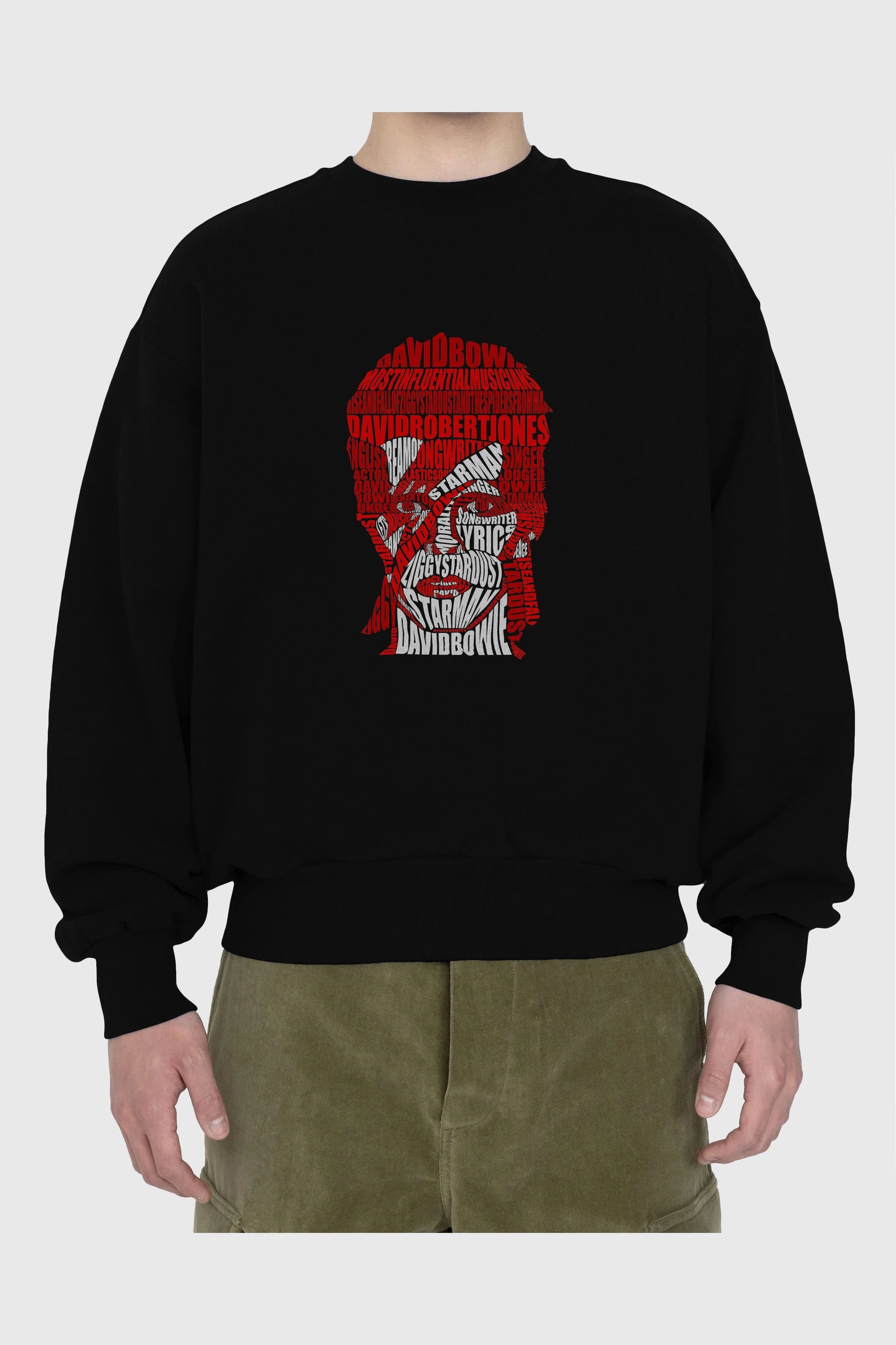 David Bowie Calligram Ön Baskılı Oversize Sweatshirt Erkek Kadın Unisex